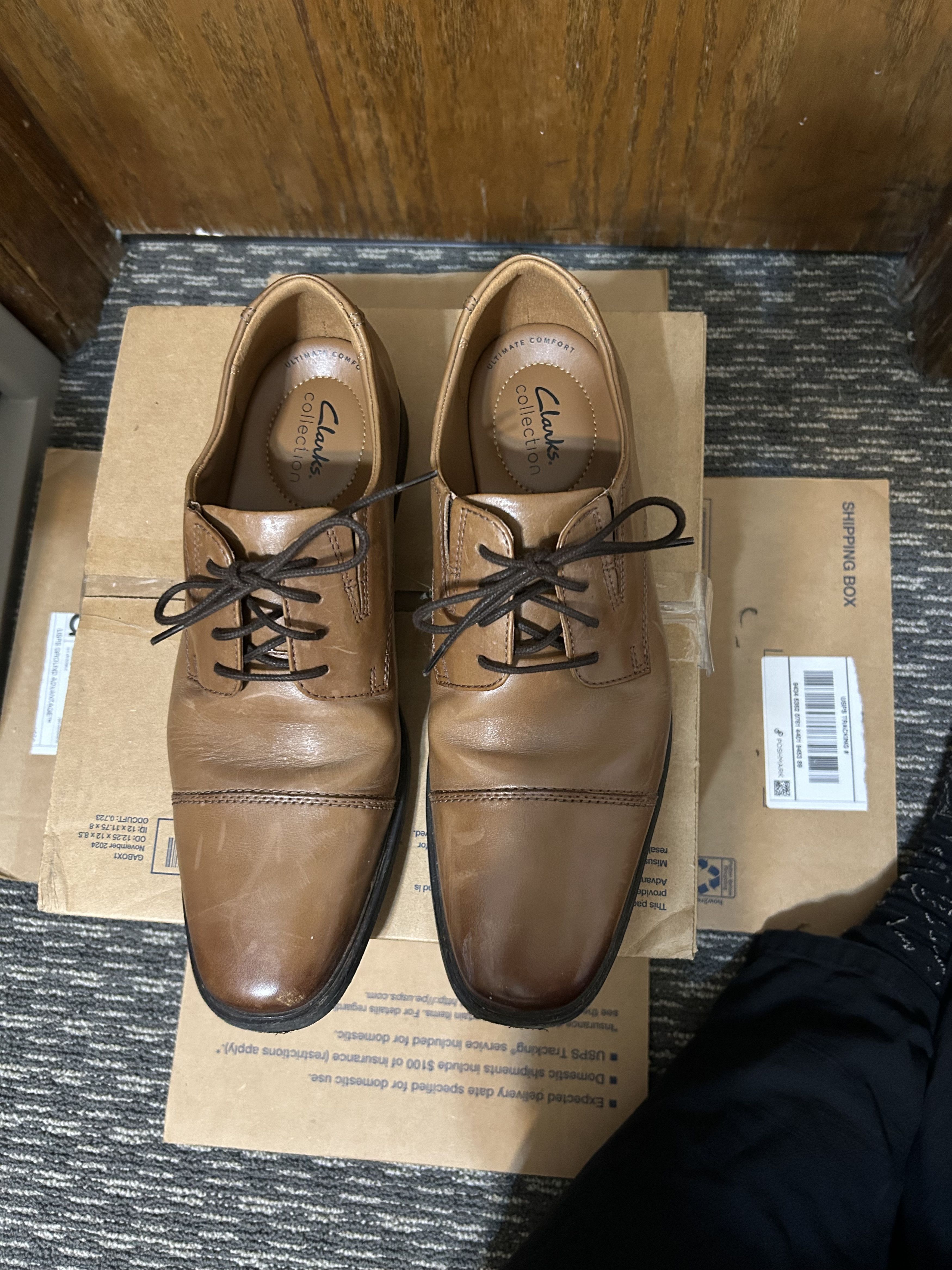 Clarks Clarks Mens Tilden Cap Dark tan leather Size US 10.5 / EU 43-44 - 4 Thumbnail