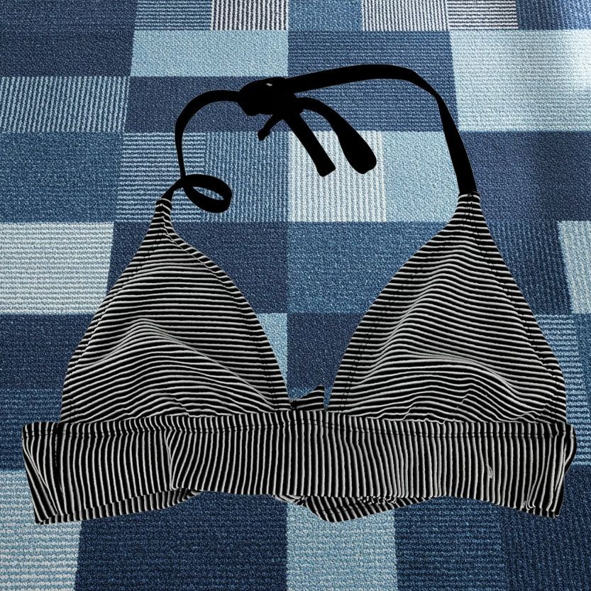 Vintage Shade & Shore Bikini Top Women's M Black Striped Triangle Wireless Halter Top M BLACK Striped Triangle Wireless Women’s Bikini Top Size M / US 6-8 / IT 42-44 - 1 Thumbnail