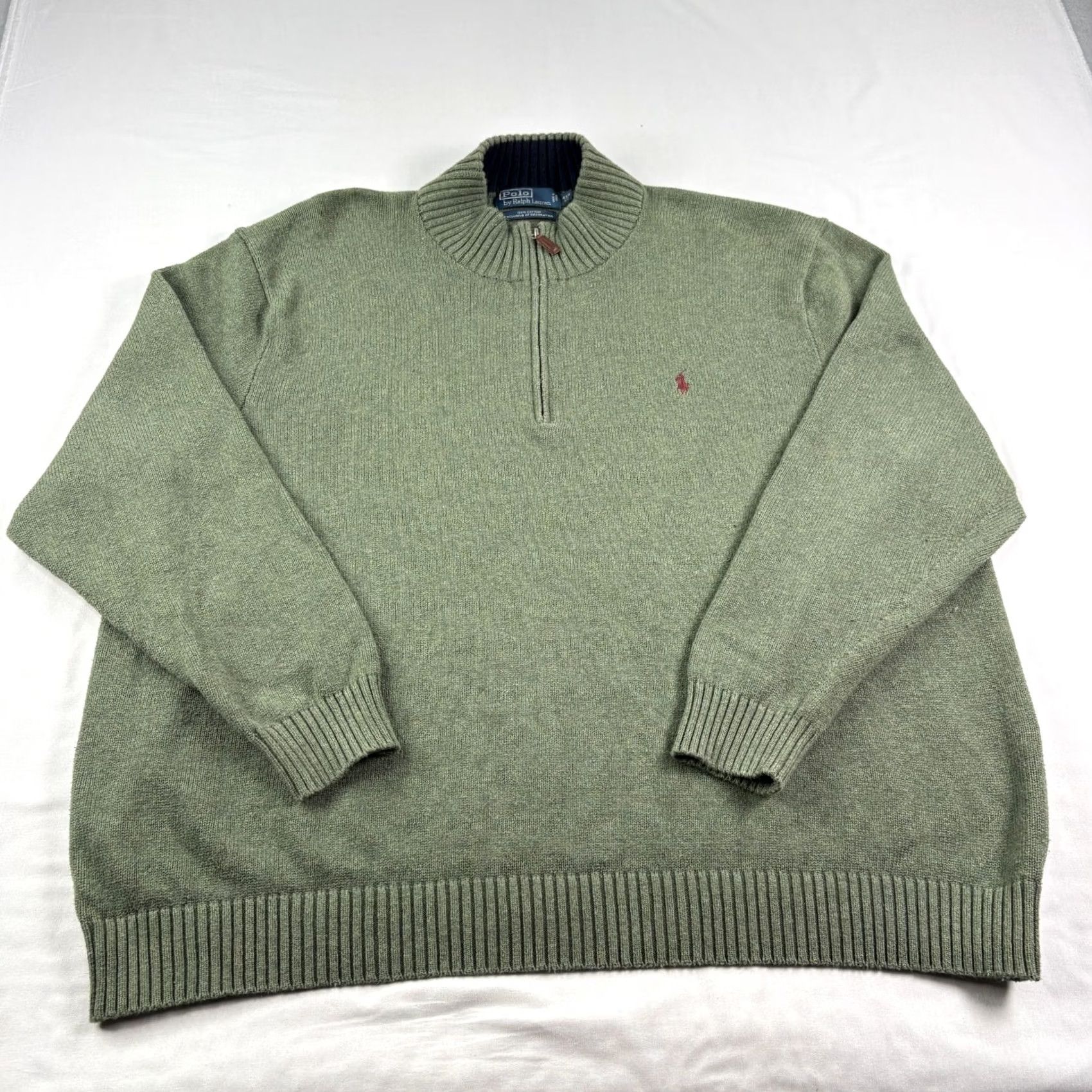 Polo Ralph Lauren Polo Ralph Lauren 1/4 Zip Sweater Mens 4XB Big Green Pullover Cotton Knit Pullover Mock Neck Logo Classic Casual Big & Tall Mens Green 4XB Size US XXL / EU 58 / 5 - 3 Thumbnail
