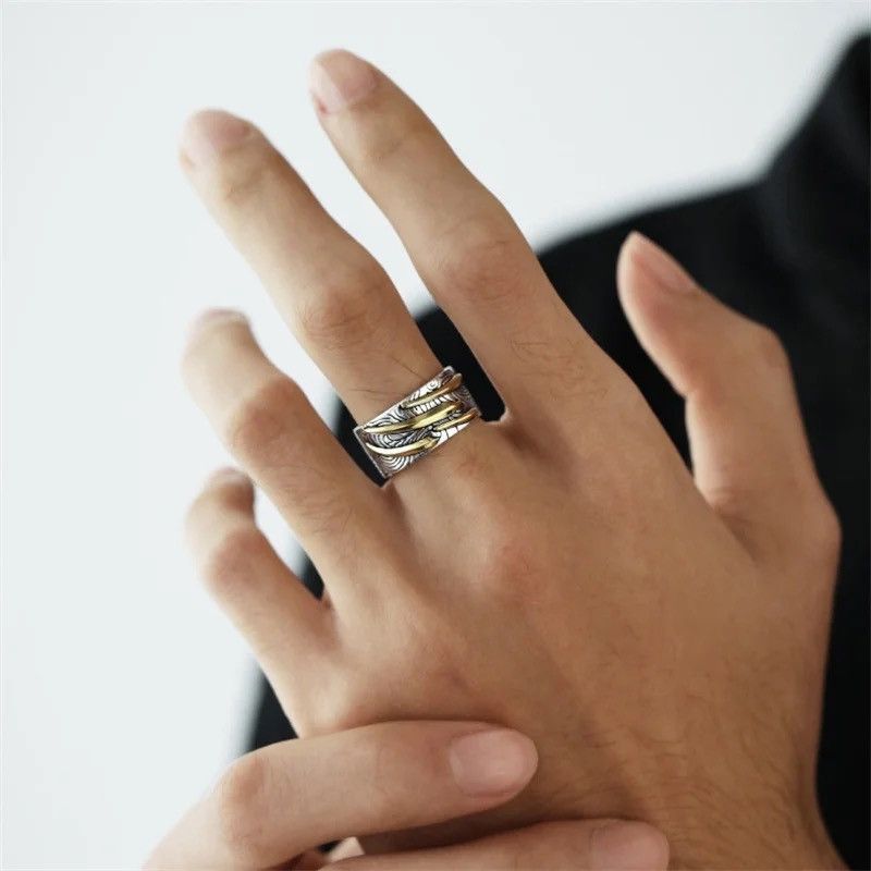 Jewelry × Vintage Gold Black Collision Index Finger Ring Silver 925 Size ONE SIZE - 4 Thumbnail