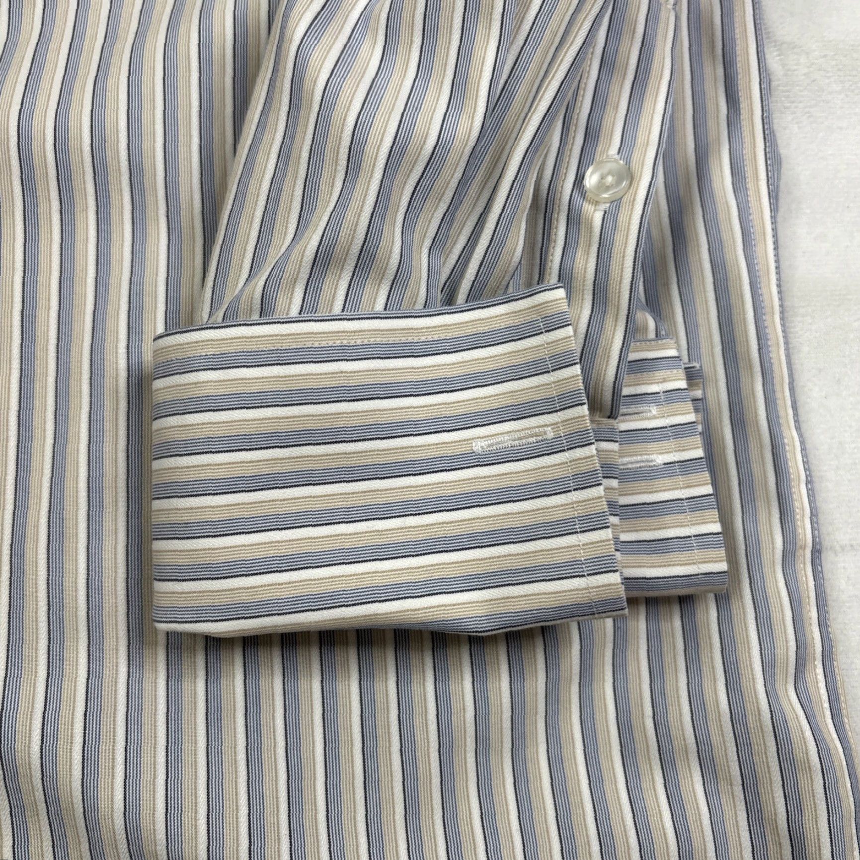 Tasso Elba Tasso Elba Dress Shirt Men L Regular Fit French Cuff Non Iron Striped Multicolor Size 42R - 5 Thumbnail