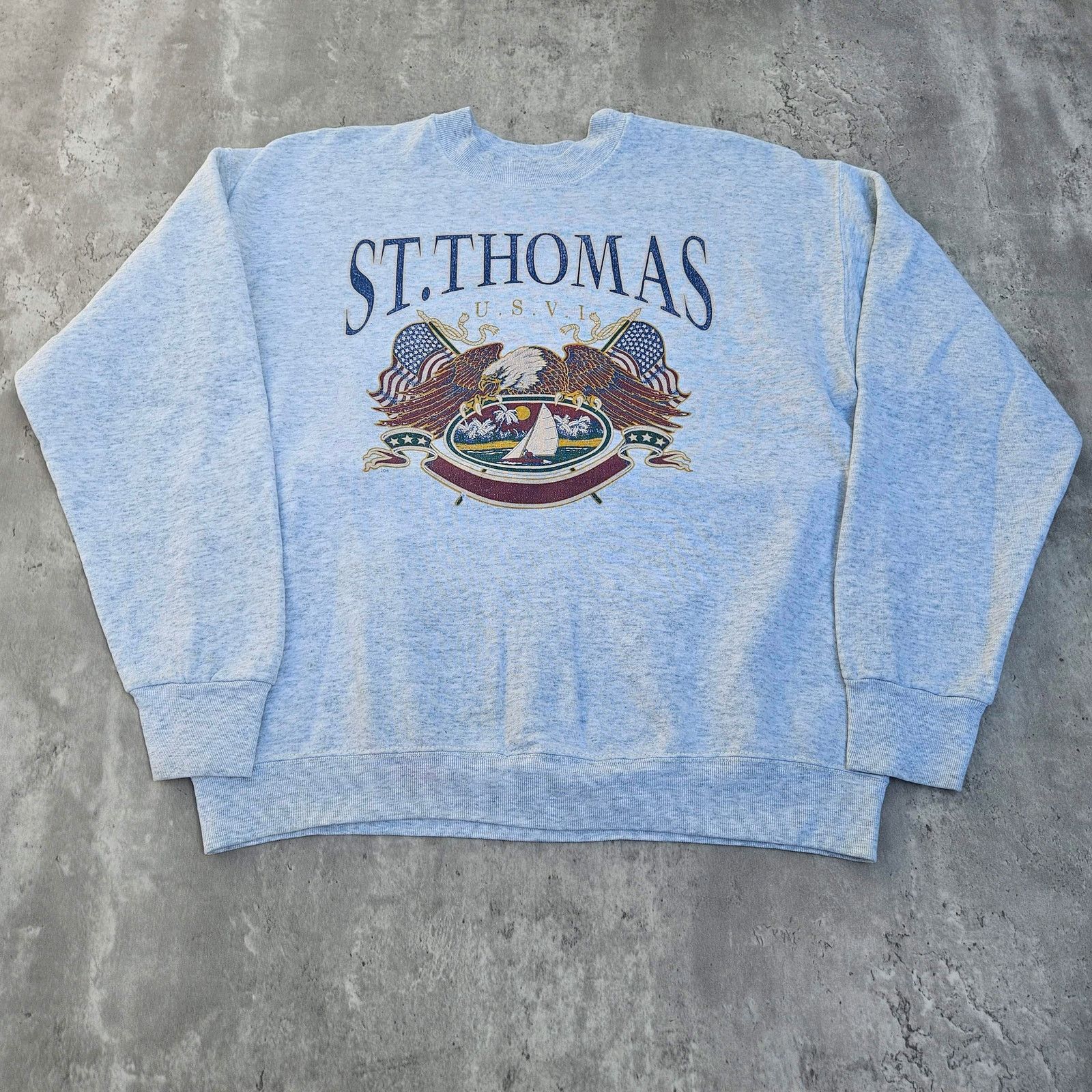 Fruit Of The Loom Vintage Crew Neck Pullover St. Thomas Grey Size Large Size US L / EU 52-54 / 3 - 1 Thumbnail