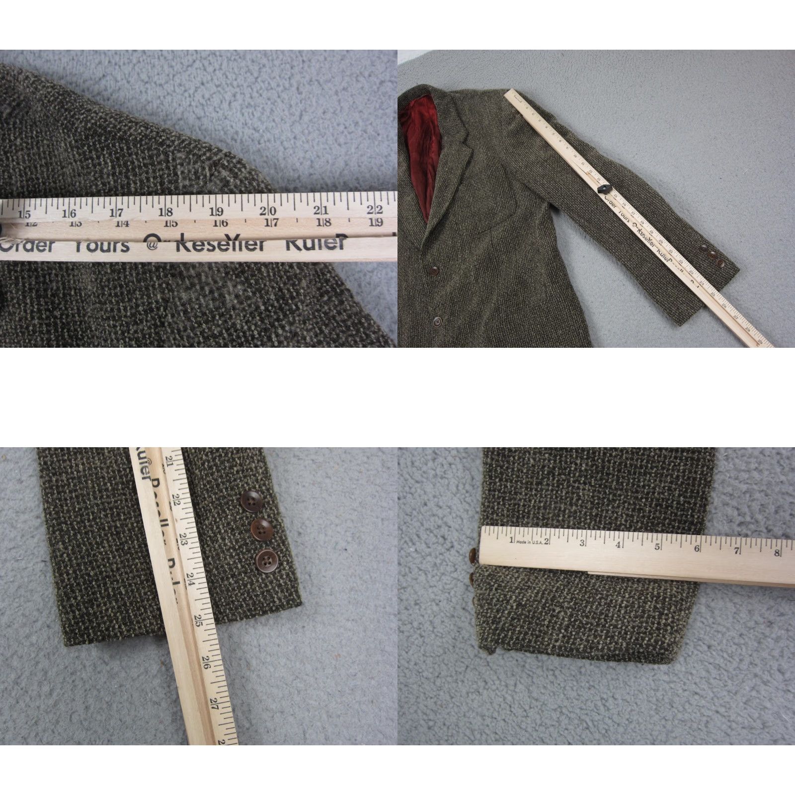 The Territory Ahead Territory Ahead Blazer Mens 44 L Green Black Wool Tweed Short Notch 3-Button Single-Breasted Vintage Jacket US Made Mens Size 44R - 8 Thumbnail