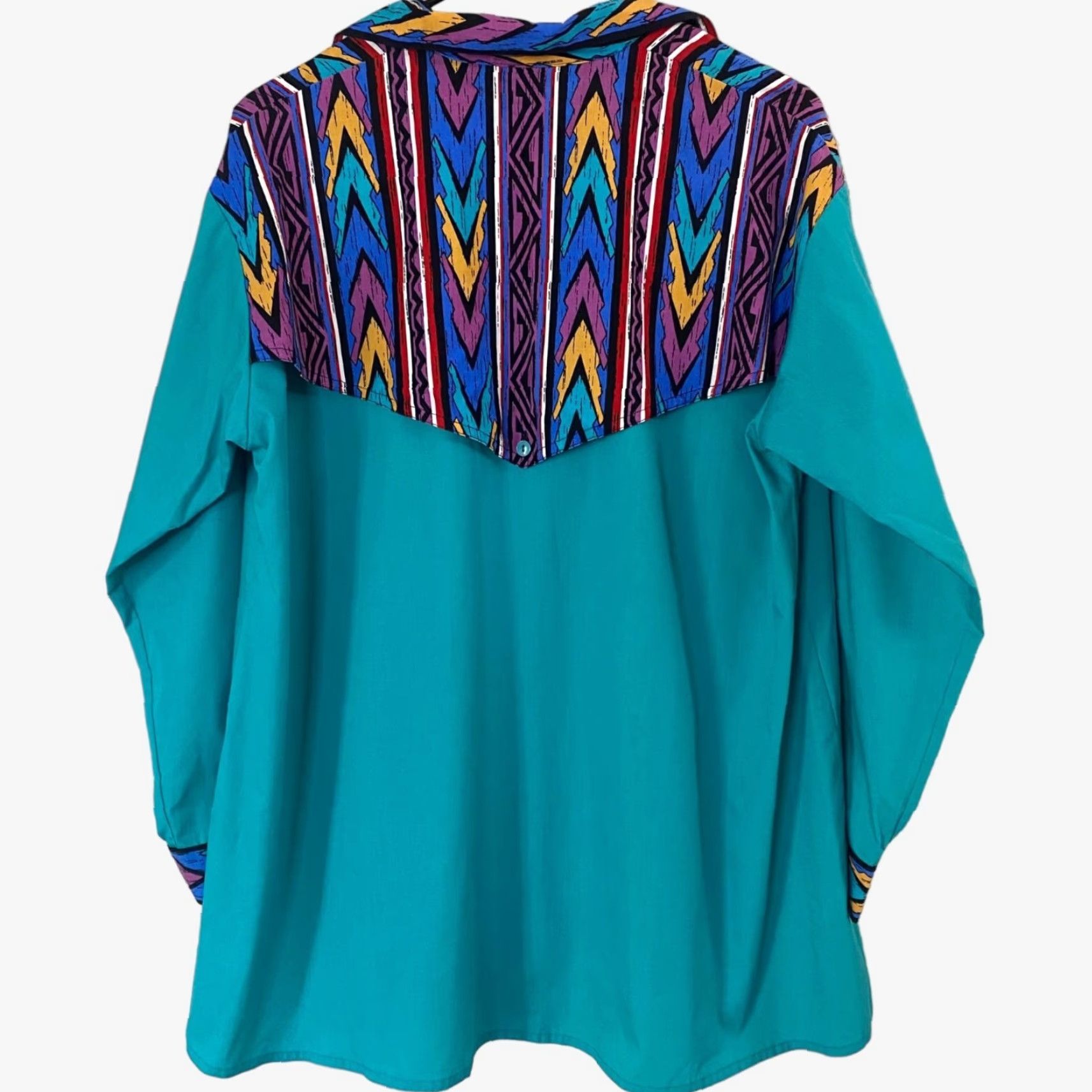 Vintage VINTAGE Designs On You Western Rodeo Button-Up Shirt Womens M Blue Aztec Print Long-Sleeve Size M / US 6-8 / IT 42-44 - 3 Thumbnail