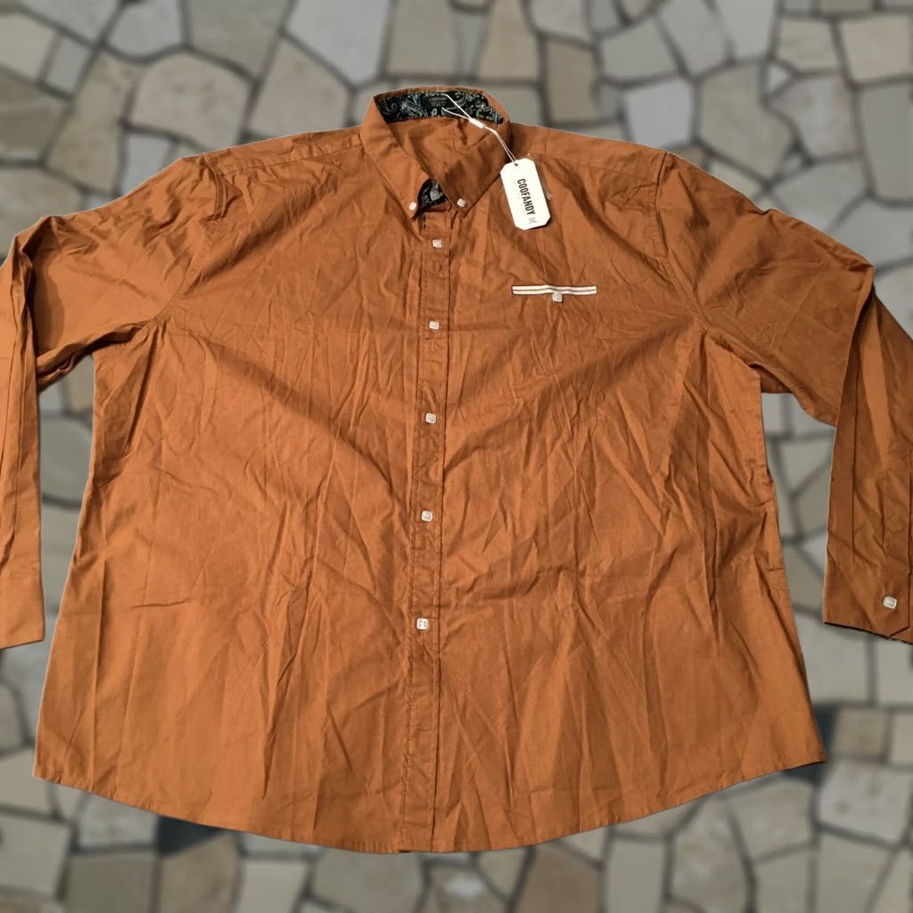 Vintage COOFANDY Men's Button-Down Dress Shirt Long Sleeve Brown 2XL NWT Designer Pockets Cotton Casual Business Mens Size 40R - 1 Thumbnail