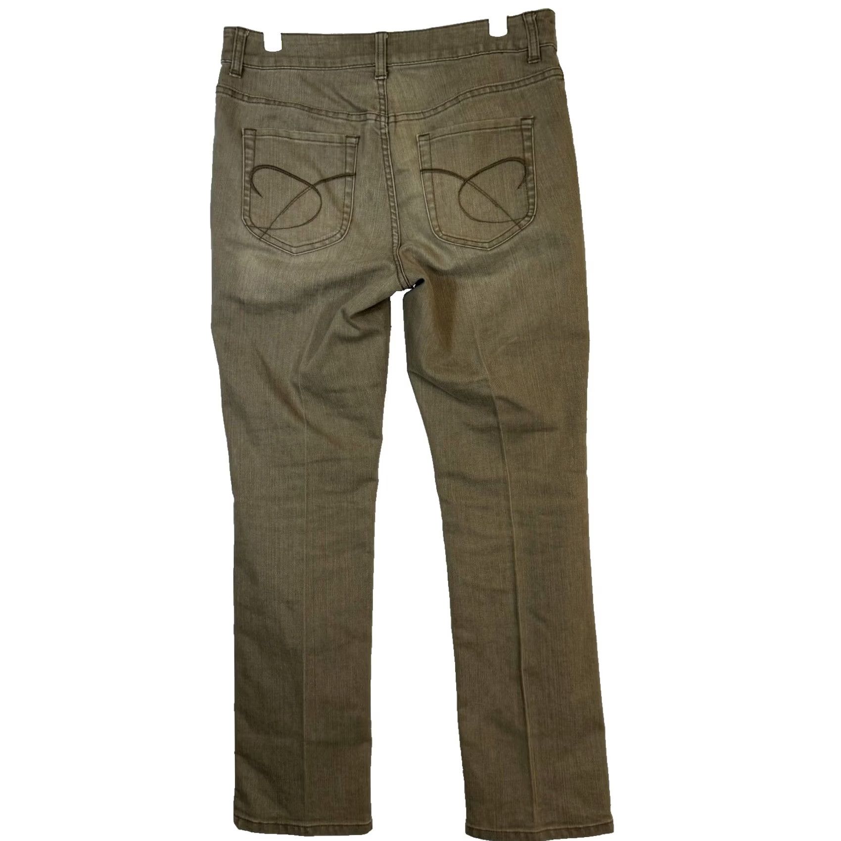 Vintage Chico's Platinum Denim Jeans Women's 0.5 XS Tan Stretch Whiskered Straight Leg Jeans Size 26" / US 2 / IT 38 - 2 Thumbnail
