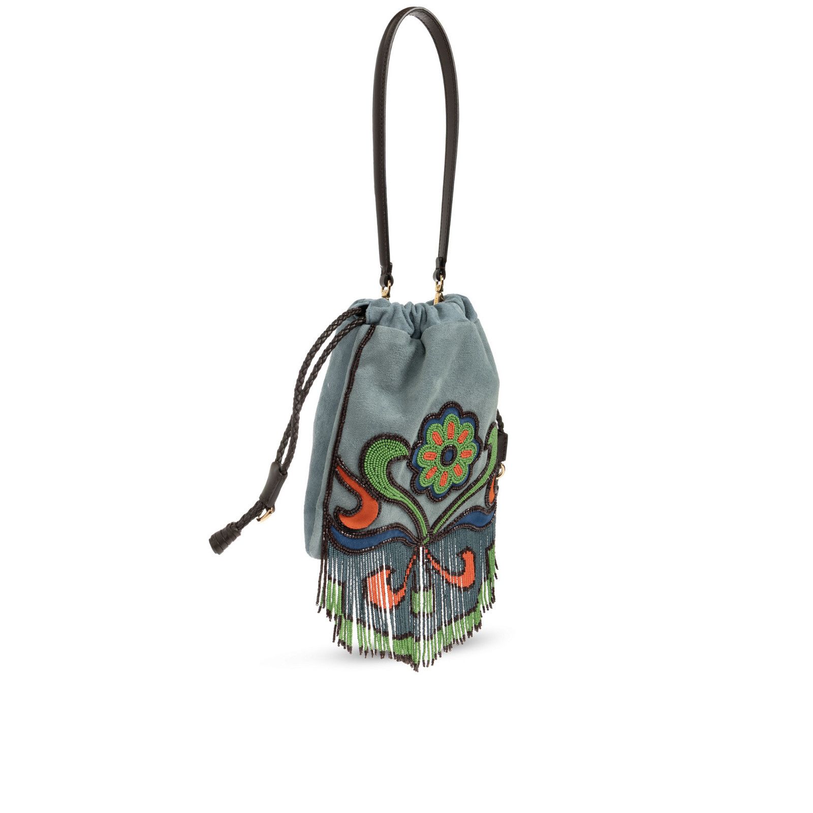 Etro ETRO Kalispera Beads and Fringes Small Blue Suede Sachet Sho Size ONE SIZE - 3 Thumbnail