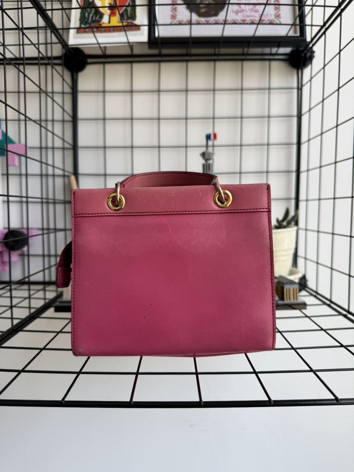 Celine Vintage Celine Triomphe Pink Leather Handbag Size ONE SIZE - 4 Thumbnail
