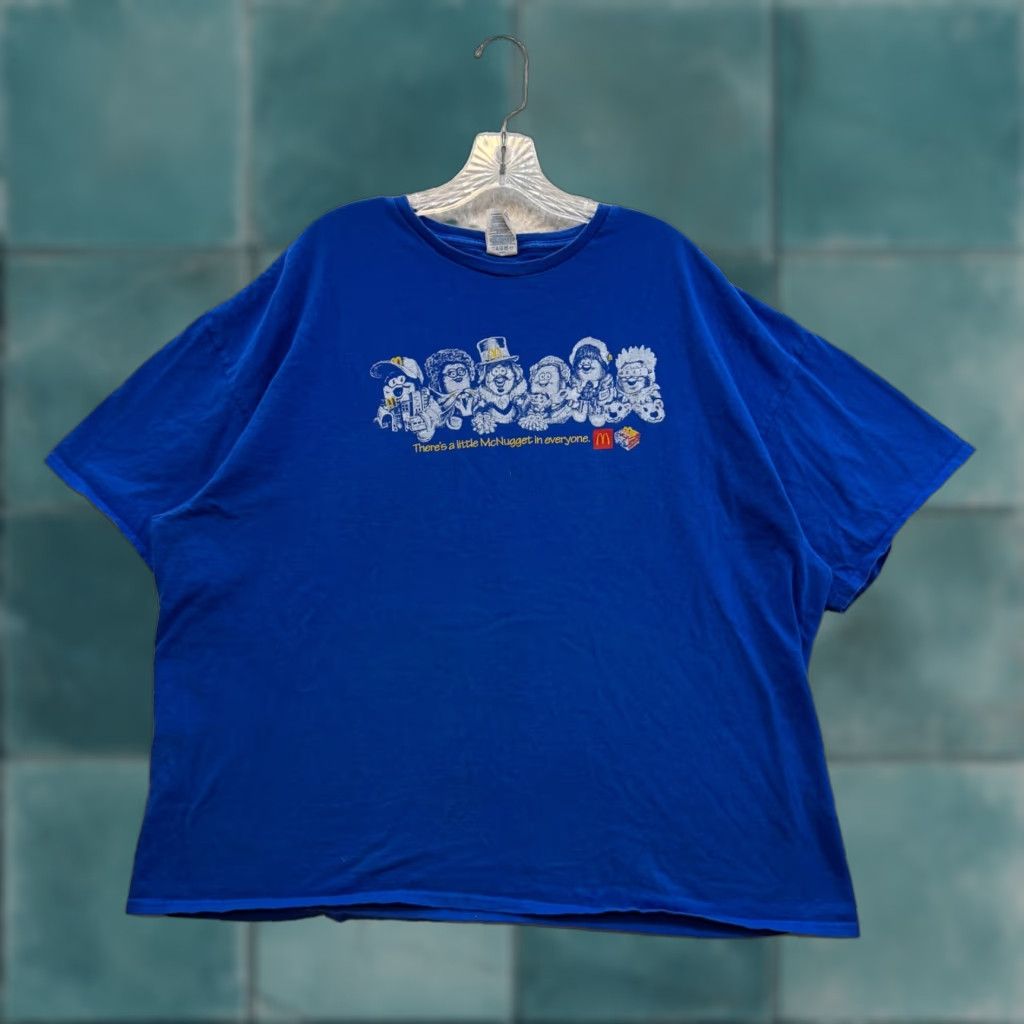 VINTAGE McDonalds T-Shirt 3XL XXXL Kerwin Frost McNugget Buddies Employee Uniform Work Shirt Mens Blue Cotton Crew Neck Short Sleeve