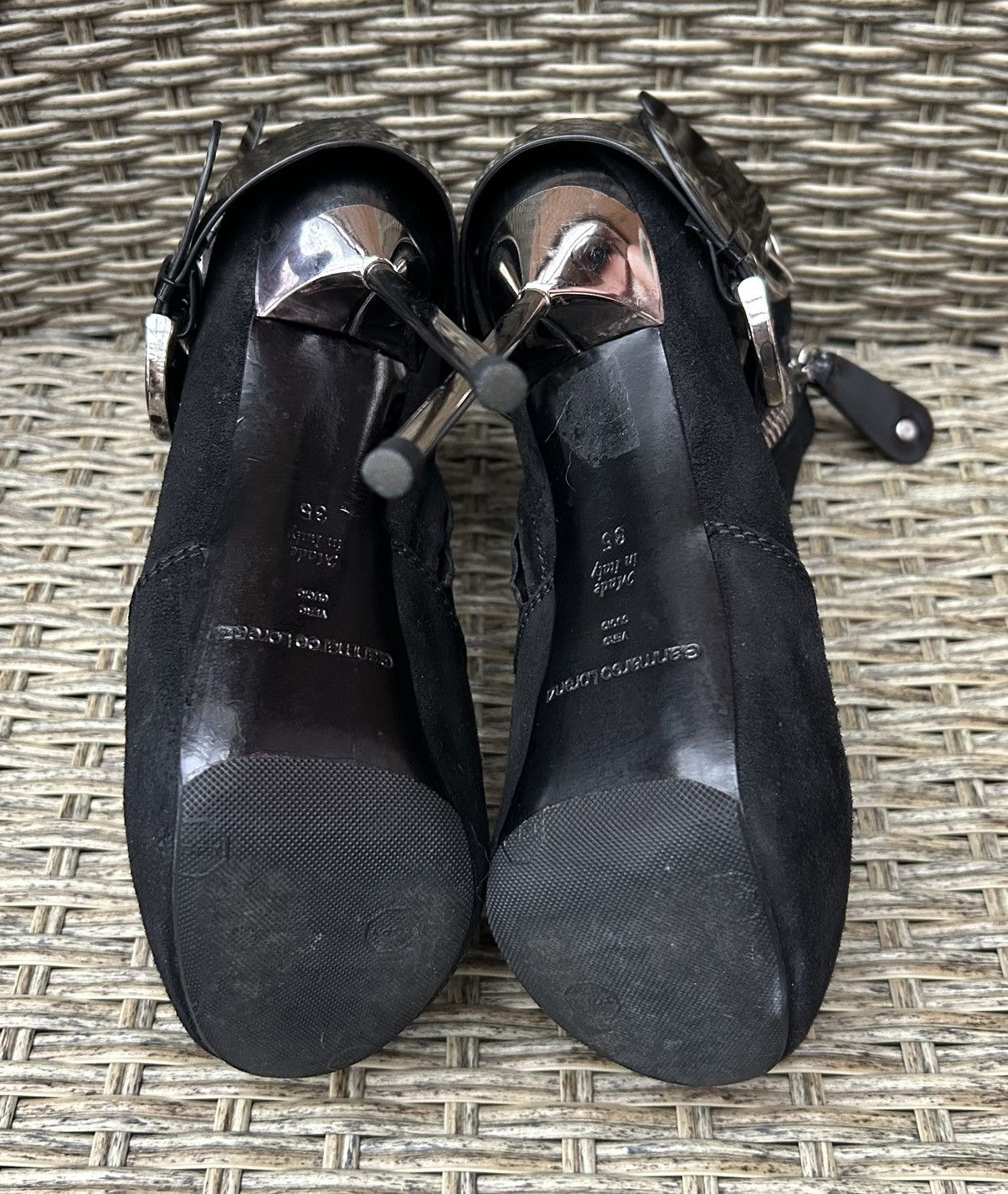 Vintage Gianmarco Lorenzi Suede Belted Zipper Metal Stiletto Heels Size US 5 / IT 35 - 5 Thumbnail