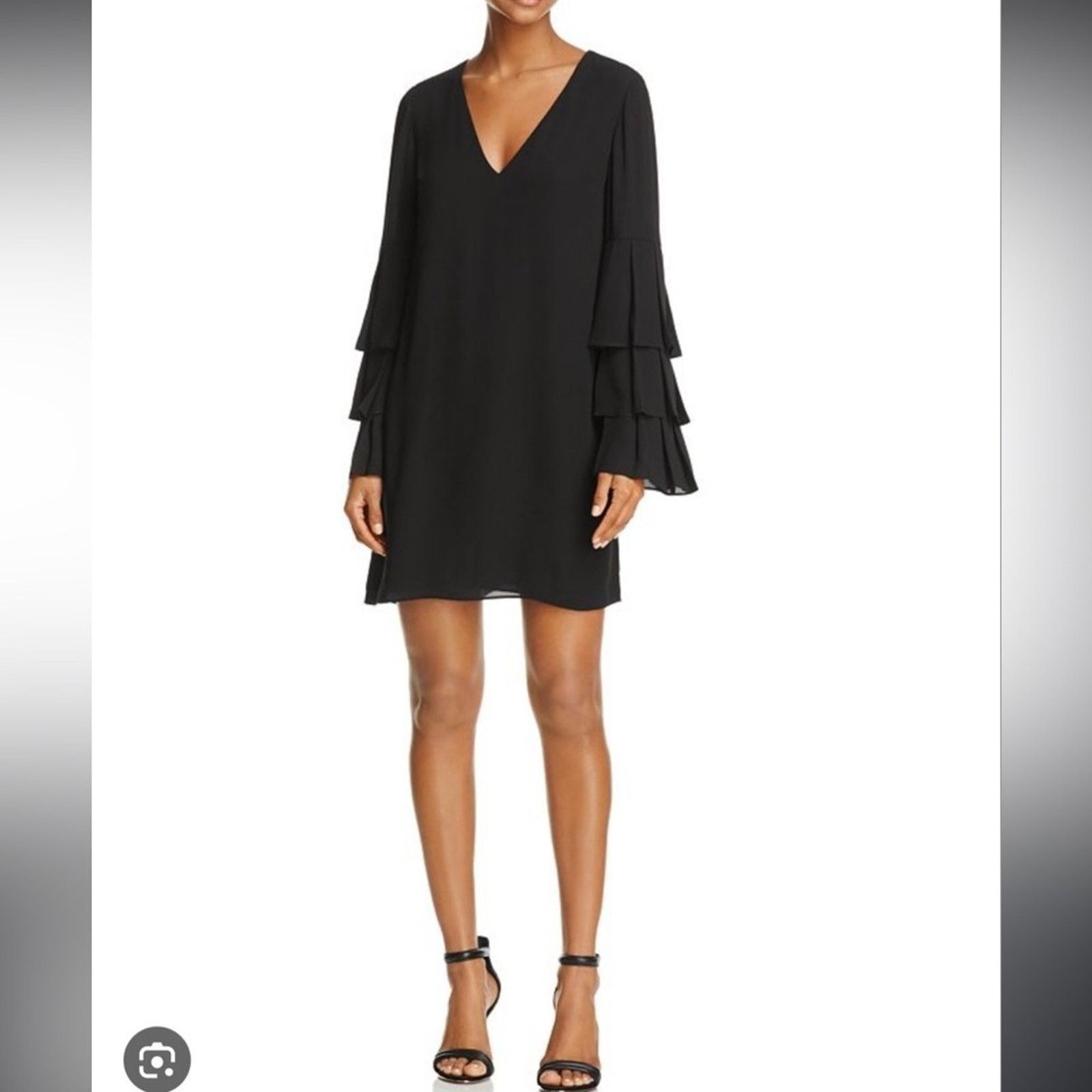 Bailey 44 Black Cocktail Dress Silk Bell Tiered Ruffle Sleeve Size M / US 6-8 / IT 42-44 - 1 Thumbnail