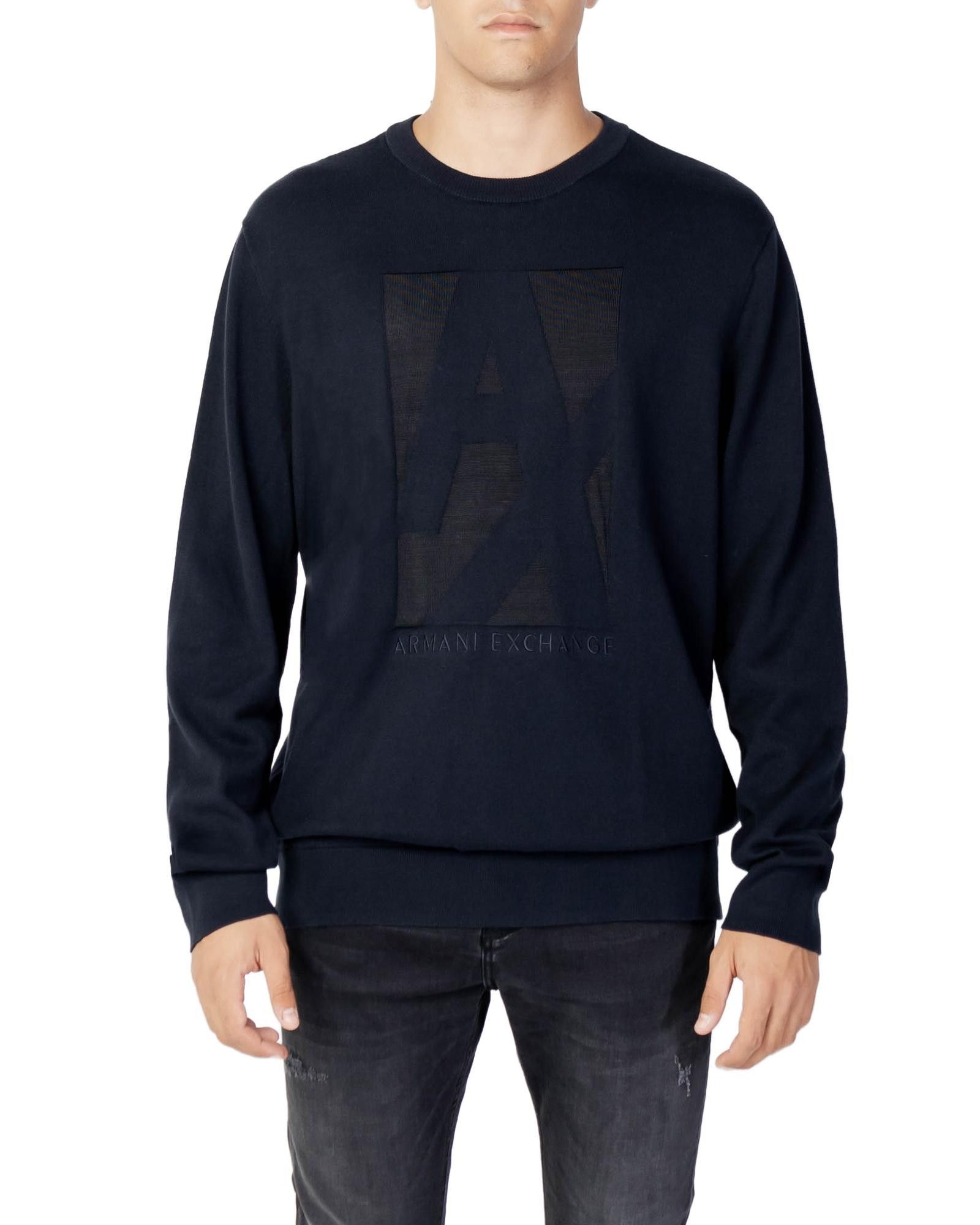 image of Armani Exchange Long Sleeve Round Neck Knitwear in Blue, Men's (Size 2XL)