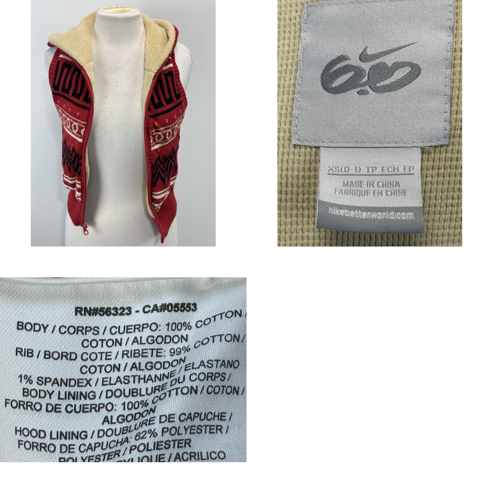 Nike Nike 6.0 Fair Isle Sweater Vest Women’s XS Sherpa Hood Full Zip Red Black Ski Vest XS Womens Size XS / US 0-2 / IT 36-38 - 8 Thumbnail