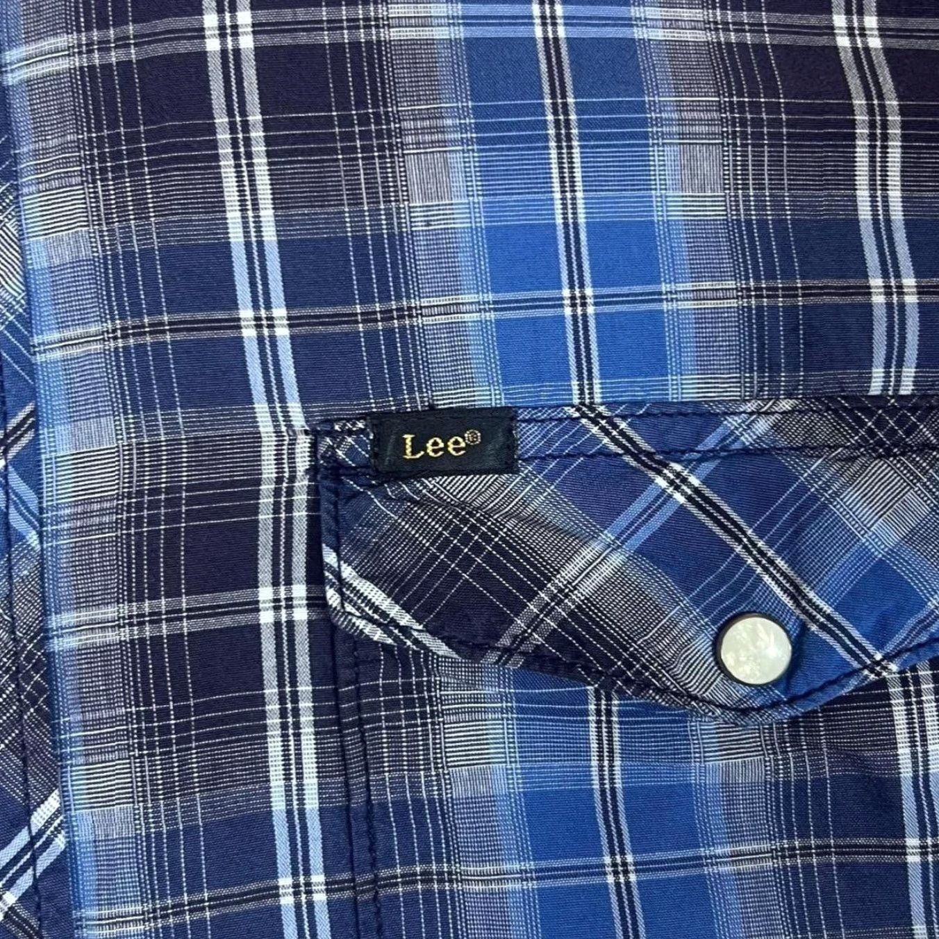 Lee Lee Slim Fit Western Plaid Check Popper Button Long Sleeve Cotton Shirt XL Men Blue Button-Up Shirt 100% Cotton Slimming contrived Size US XL / EU 56 / 4 - 4 Thumbnail