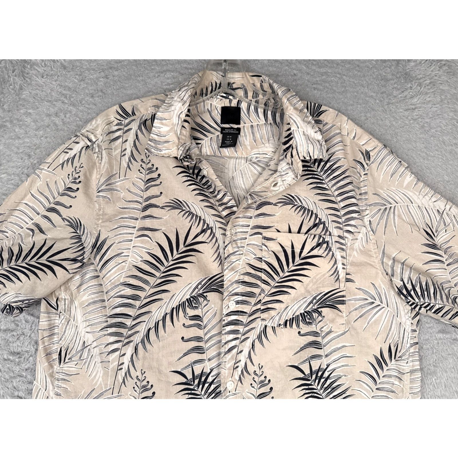H&M H&M Shirt Adult Medium Beige Floral Leaf Button Up 100% Cotton Pocket Hawaiian Mens Size US M / EU 48-50 / 2 - 4 Thumbnail