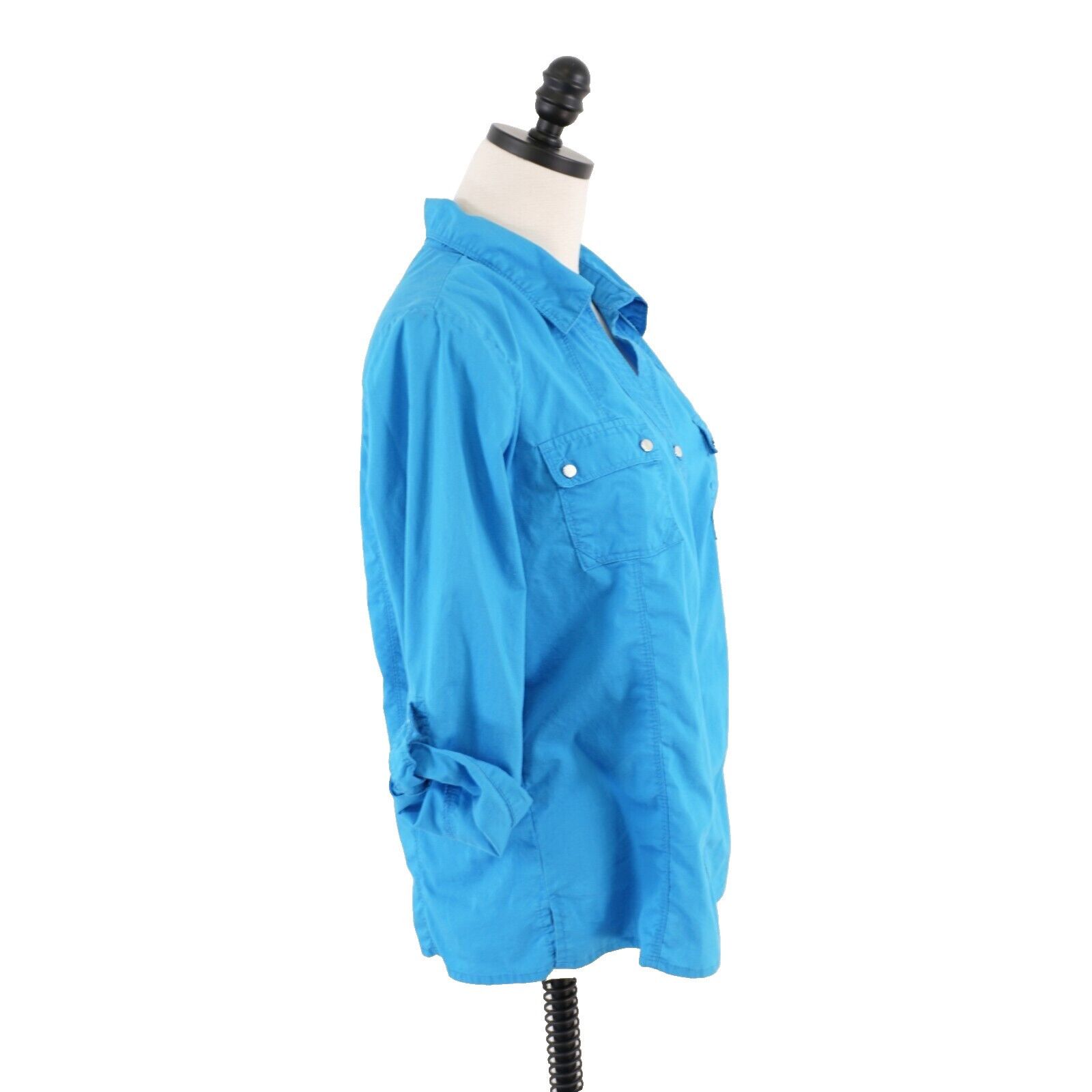 Designer Ava & Grace Teal Large Cotton Blend Roll Tab Metal Button Fr Size L / US 10 / IT 46 - 7 Thumbnail
