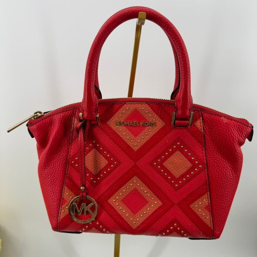 Michael Kors Michael Kors Riley Red Studded Leather Satchel MK Charm Bag Size ONE SIZE - 1 Thumbnail