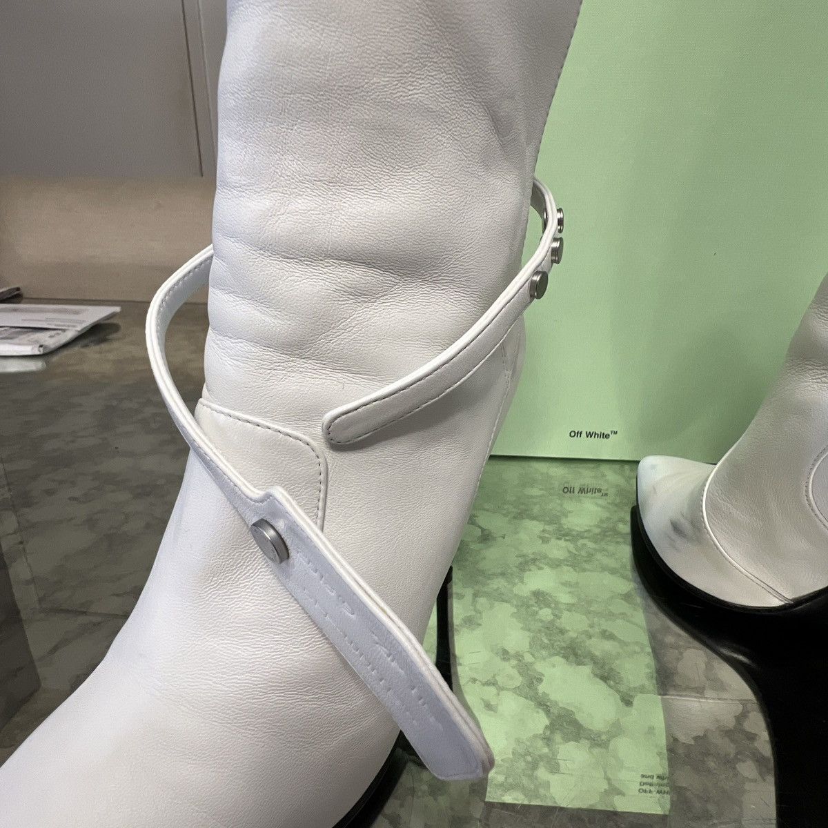 Off-White × Virgil Abloh Off-White Virgil Abloh Leather Zip Tie Pointed Toe Bootie 36 Size US 5.5 / IT 35.5 - 15 Thumbnail