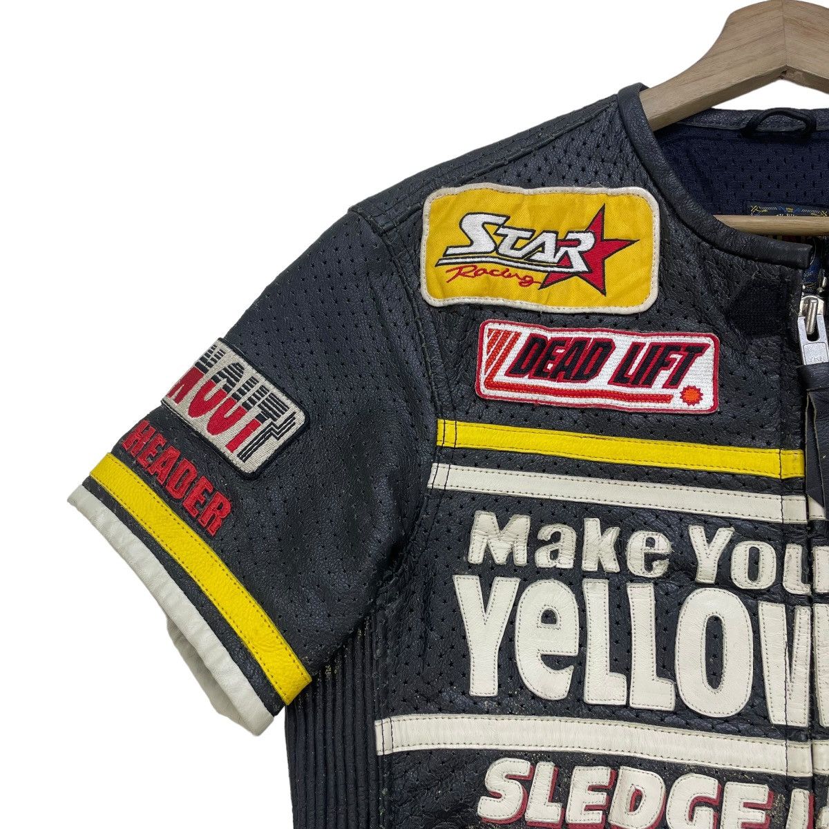 Japanese Brand Black Running Racing Yellowcorn GenuineLeather Short Sleeve Size US L / EU 52-54 / 3 - 3 Thumbnail