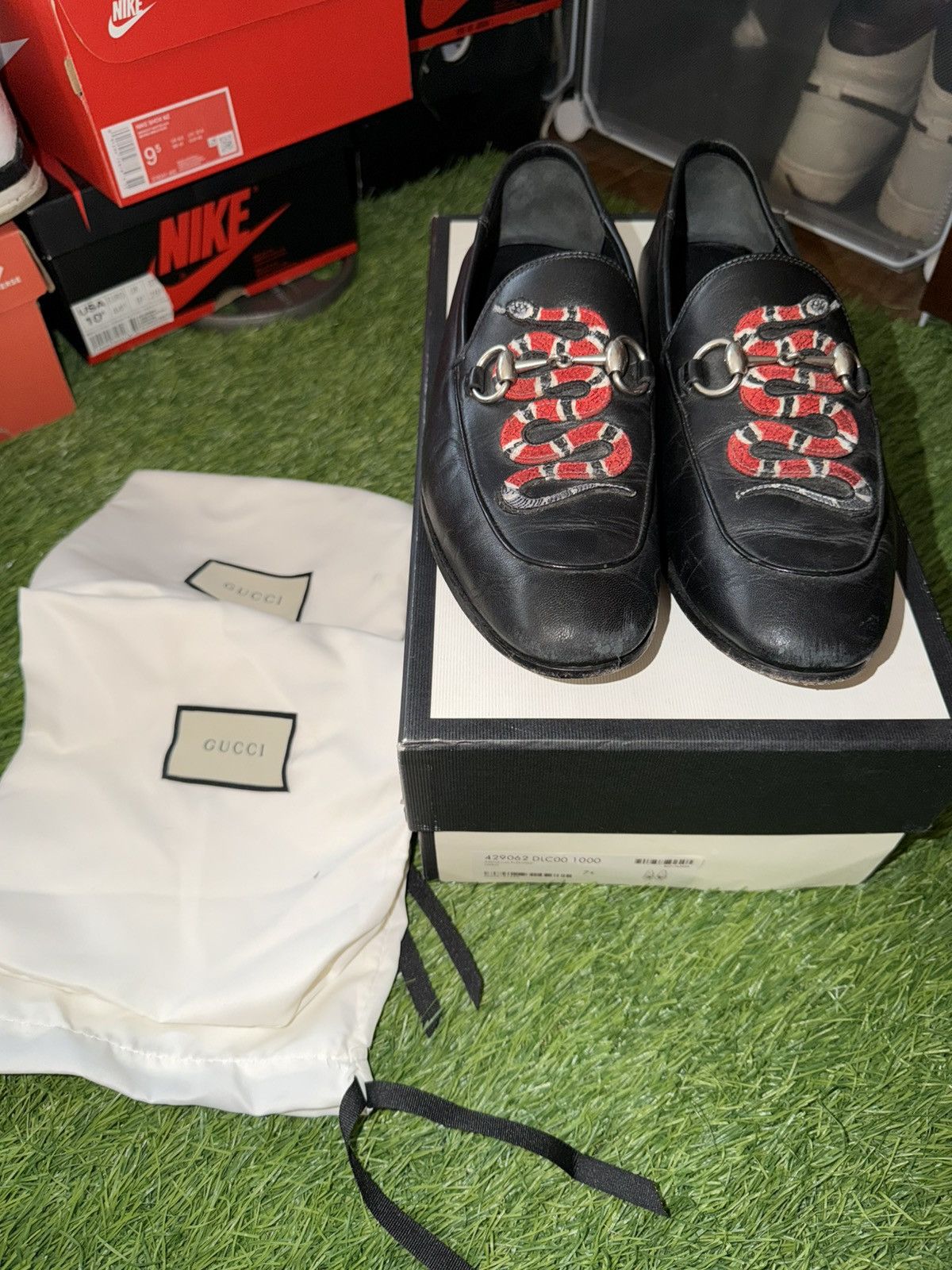 Gucci Gucci Snake Black Leather Horsebit Mens Loafers Size US 8.5 / EU 41-42 - 1 Thumbnail
