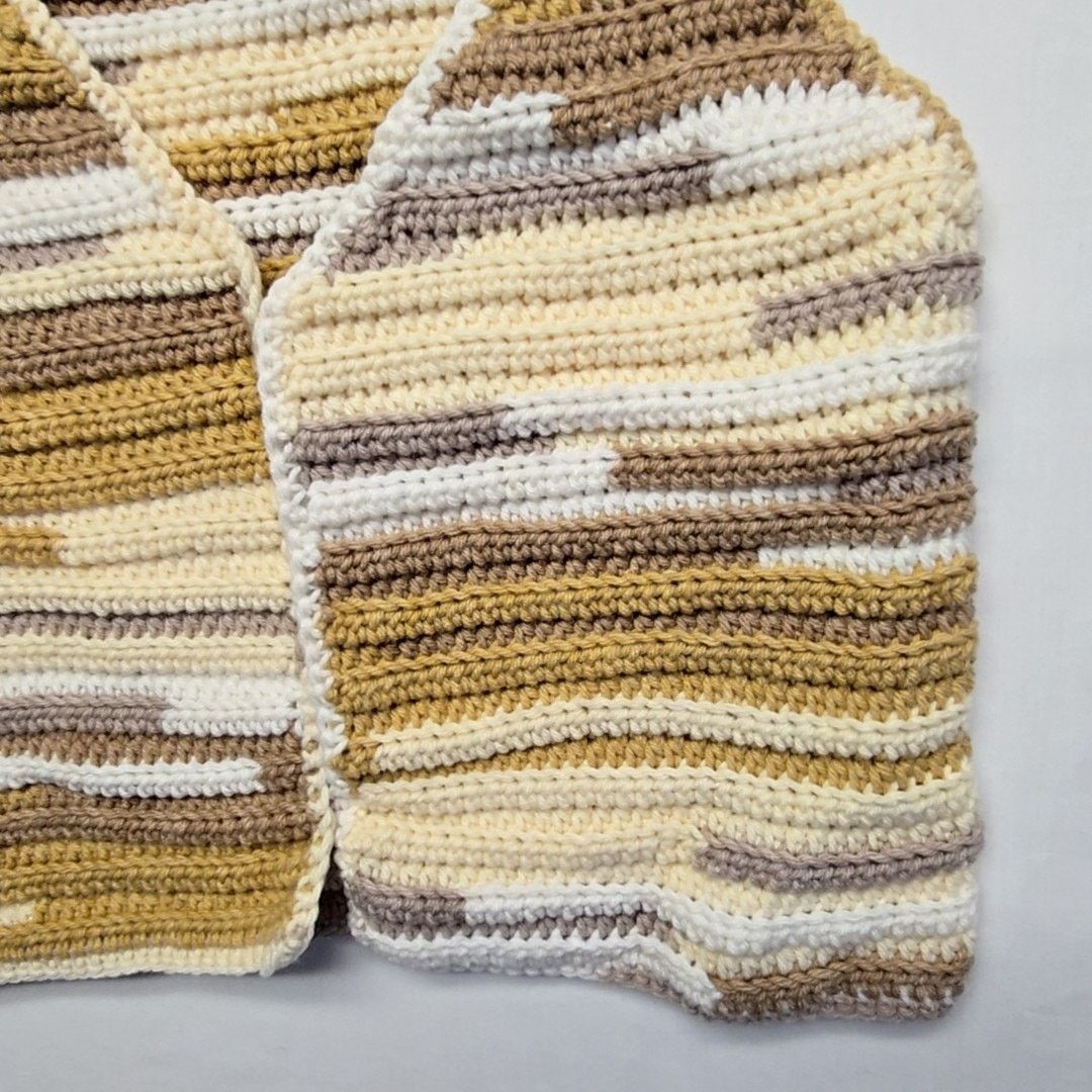 Handmade Womens Brown Tan S knitted Vest Striped Boho Knit Vest Size S / US 4 / IT 40 - 2 Thumbnail