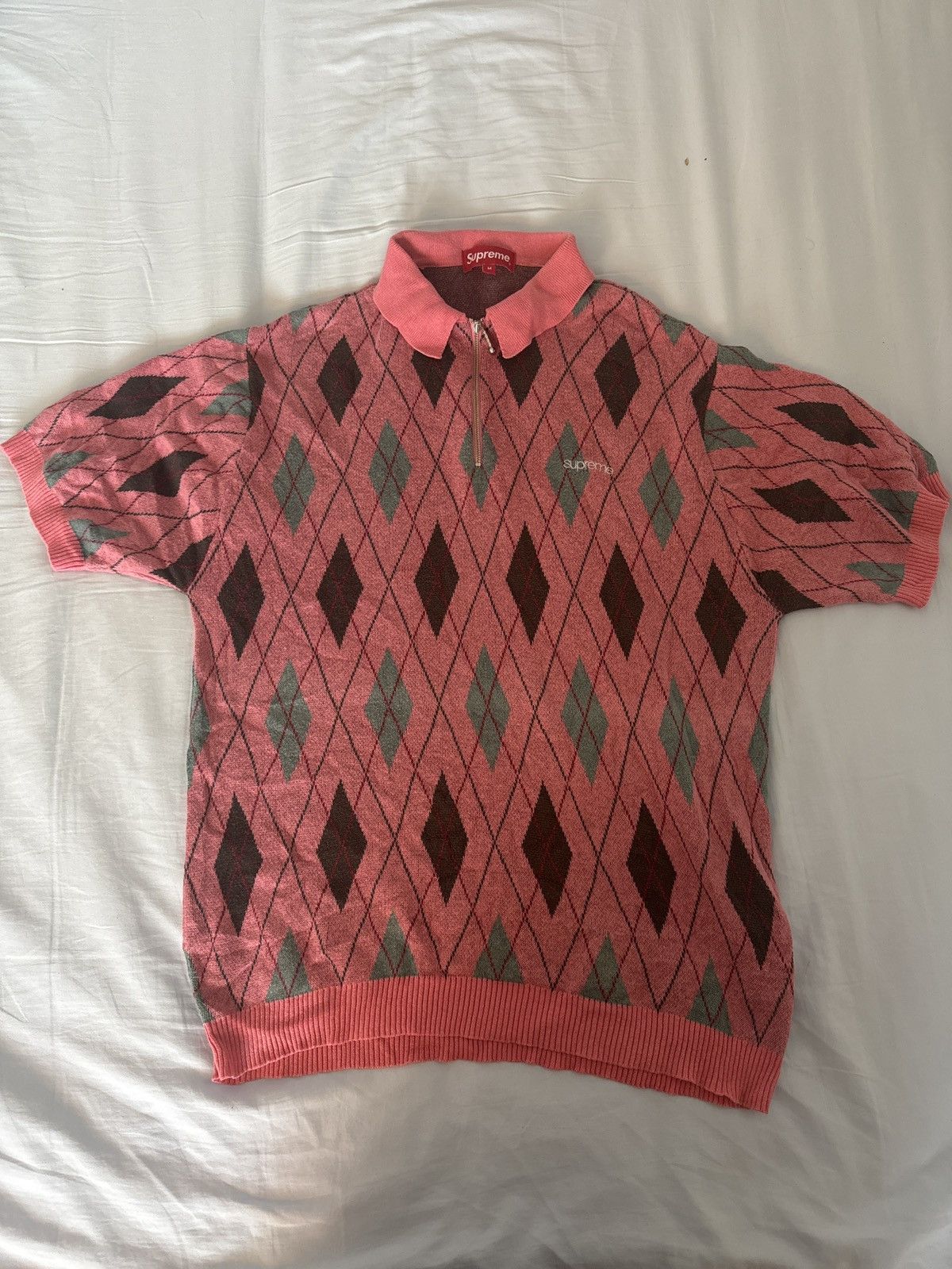 Supreme Supreme Argyle Zip Polo Dusty Magenta | Grailed