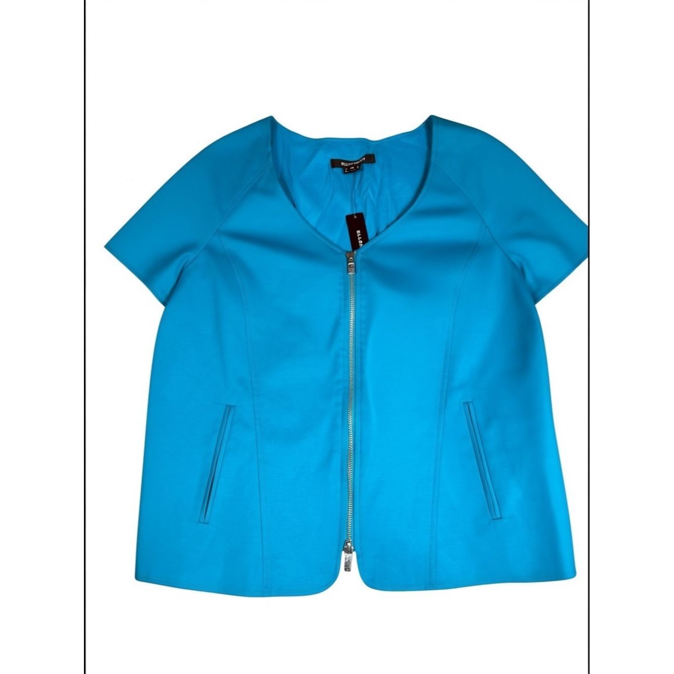 Ellen Tracy NWT New $348 Ellen Tracy V-Neck Zip Front Short-Sleeve Tile Size XXL / US 16-18 / IT 52-54 - 2 Thumbnail