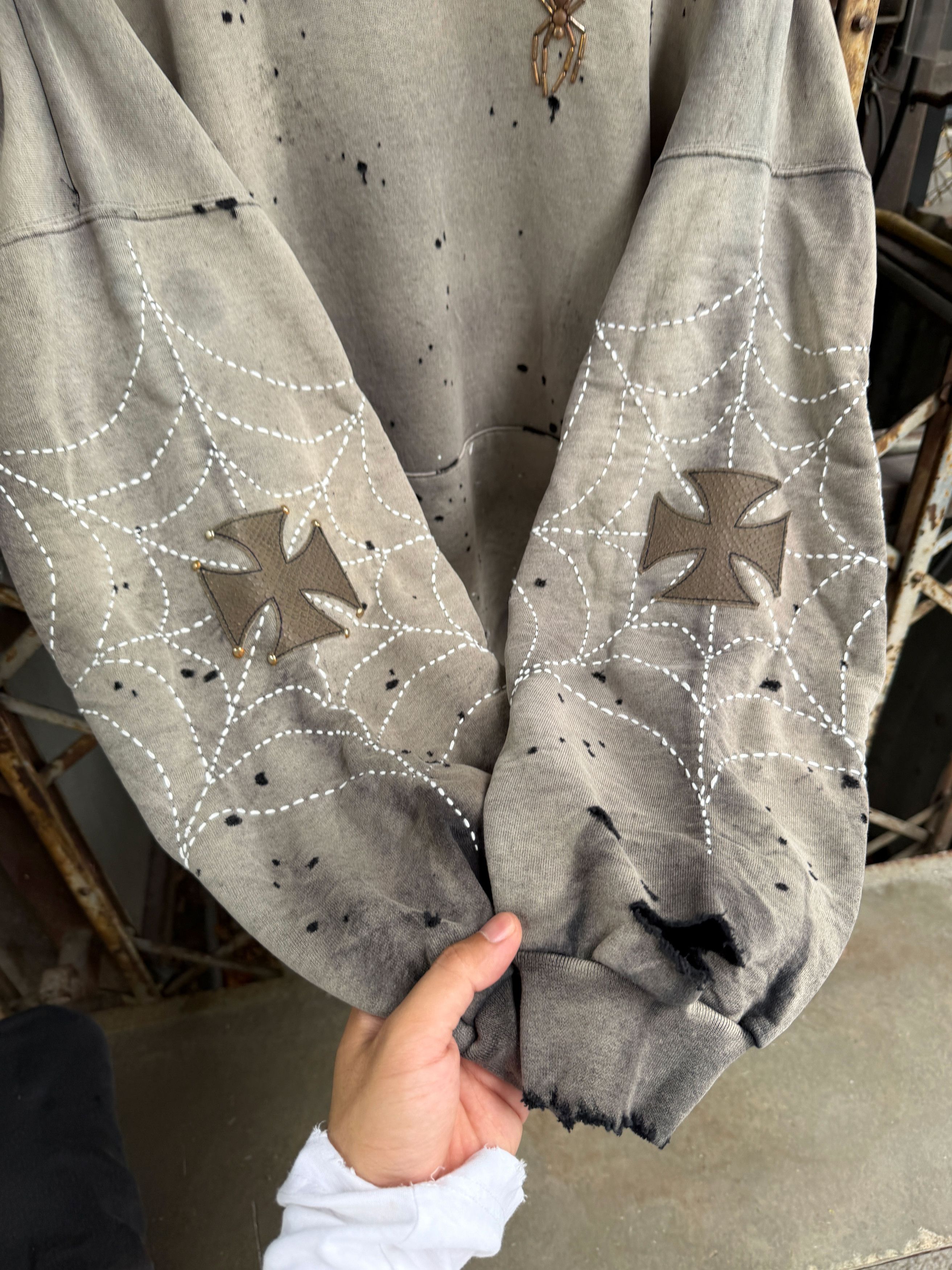 Japanese Brand XXL* Thrashed & Faded Sashiko Spider Web Hoodie Size US XXL / EU 58 / 5 - 16 Thumbnail