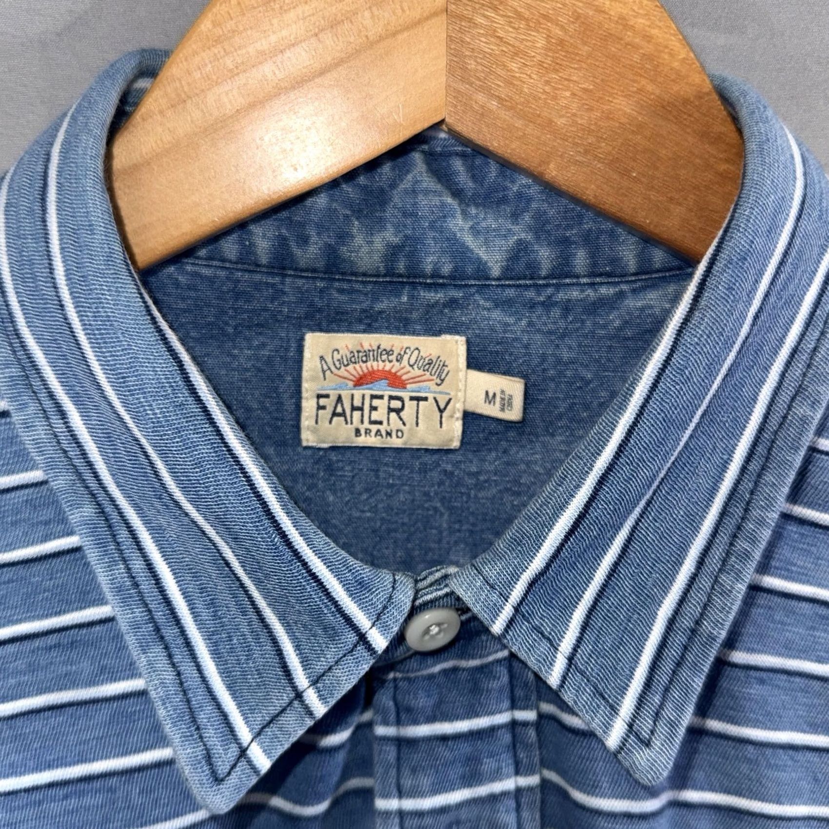 Faherty Faherty Shirt Mens Medium Blue White Striped Long Sleeve Cotton Pocket Pullover Size US M / EU 48-50 / 2 - 4 Thumbnail