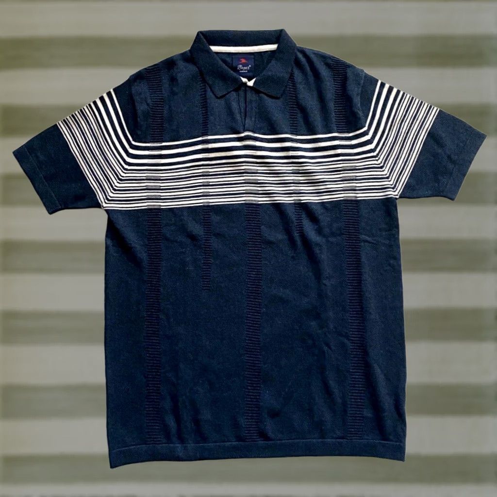 Vintage Baga's Men's Knit Polo Shirt L Blue Gray/Stripe Polo Shirt Shirt Mens Large Knit Polo Shirt NWT Size US L / EU 52-54 / 3 - 1 Thumbnail