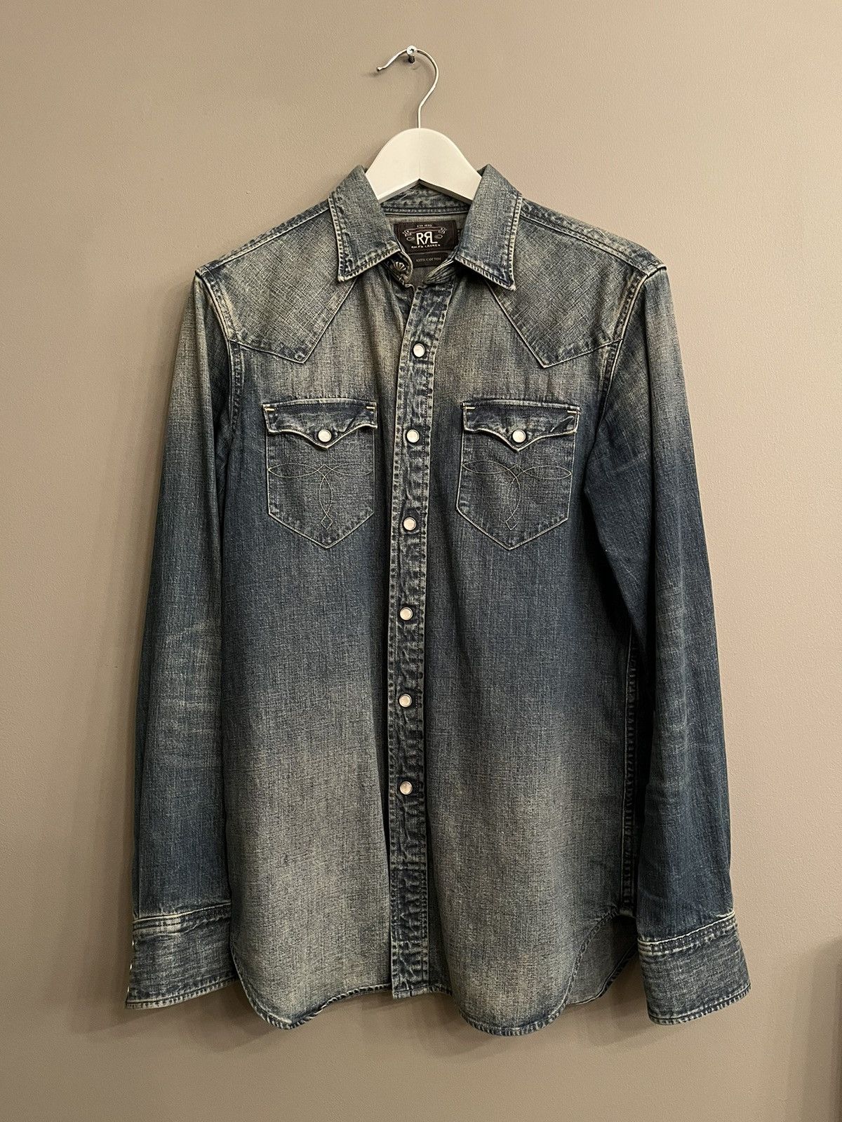 image of Rrl Ralph Laurent Denim Western Shirt in Indigo Wash, Men's (Size Small)