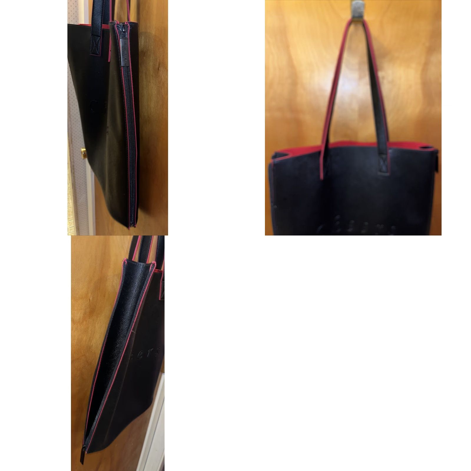 Vintage Crabtree & Evelyn London Tote Bag Womens Large Red Faux Leather Travel Casual Side Zippers 15x17x15.5 Size ONE SIZE - 8 Thumbnail