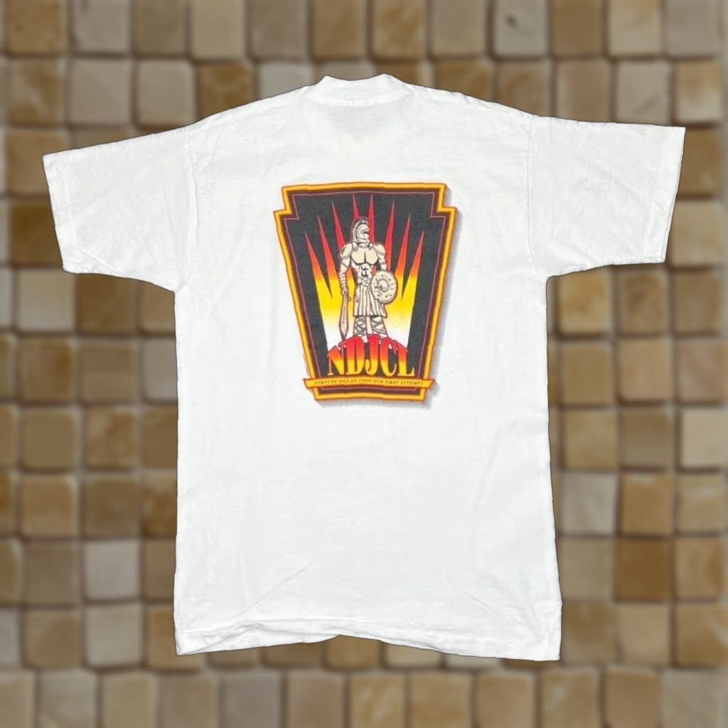 Fruit Of The Loom Vintage 90’s NDJCL Fortune Smiled Souvenir Graphic Single Stitch T-Shirt M White Mens Size US M / EU 48-50 / 2 - 1 Thumbnail