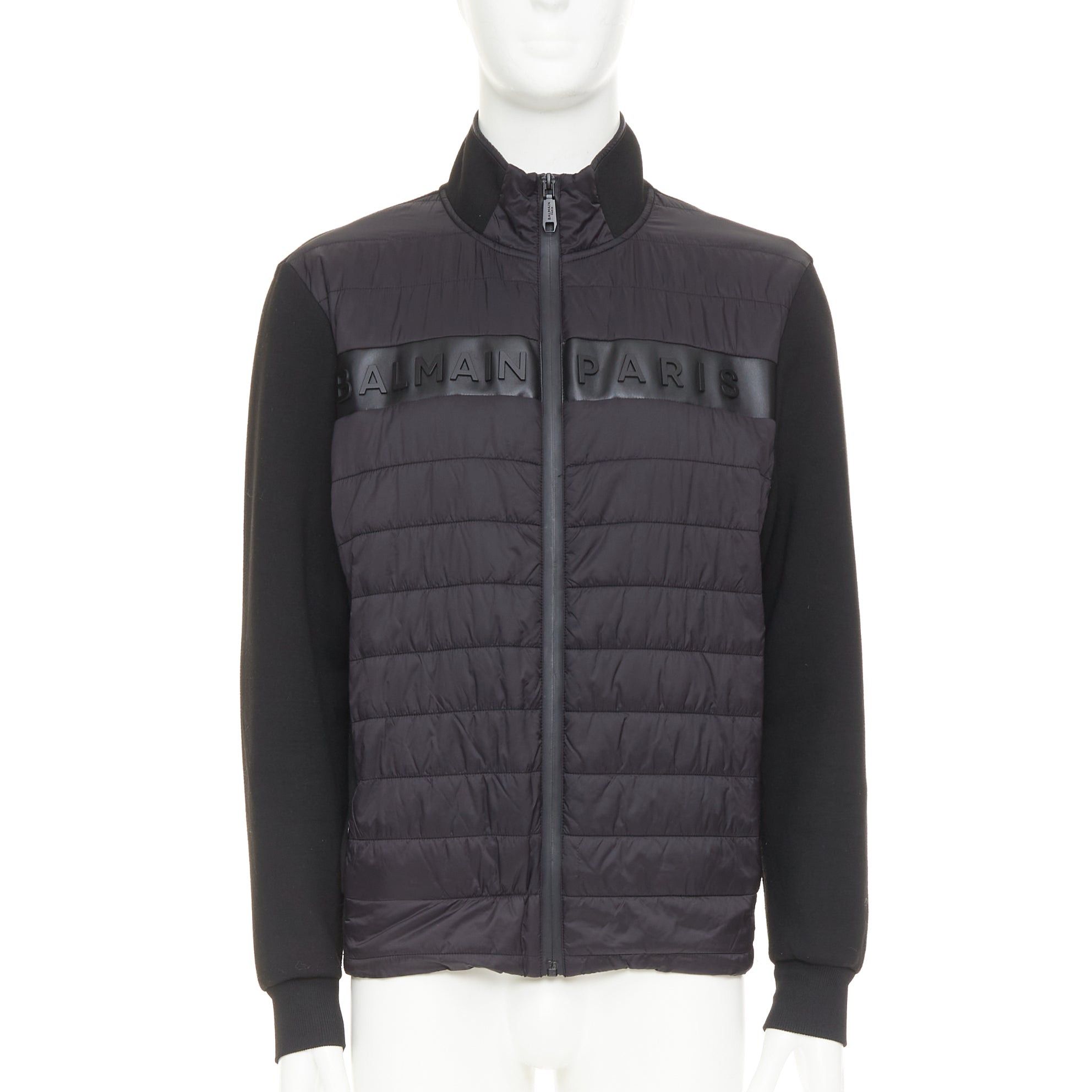 Balmain BALMAIN black mixed quilted puffer logo neoprene sleeves zip up jacket EU50 L Size US L / EU 52-54 / 3 - 1 Thumbnail
