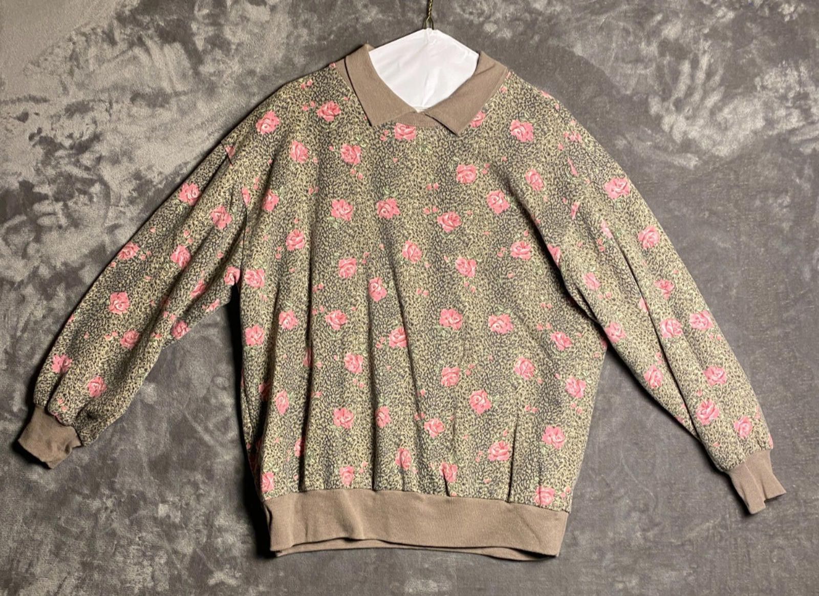 Haband 80s Haband For Her Collared Floral Brown SweatShirt Sz. L B6 Size L / US 10 / IT 46 - 1 Thumbnail