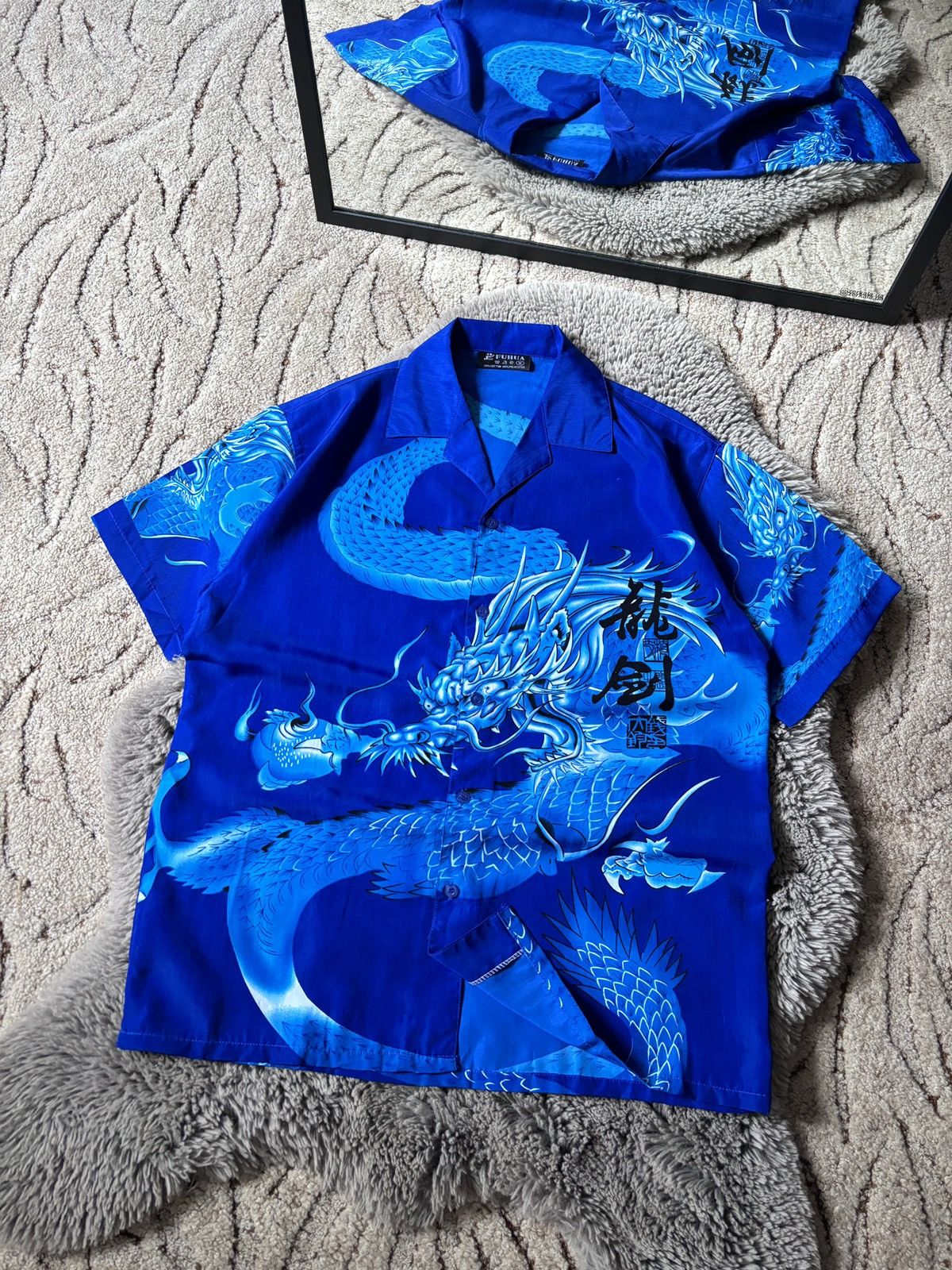 Japanese Brand × Vintage Fuhua Japanese Dragon Blue short sleeve shirt Size US M / EU 48-50 / 2 - 1 Thumbnail