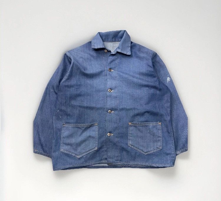 Vintage 50’s prison issue blue denim chore coat jacket amazing fade Size US XL / EU 56 / 4 - 1 Thumbnail