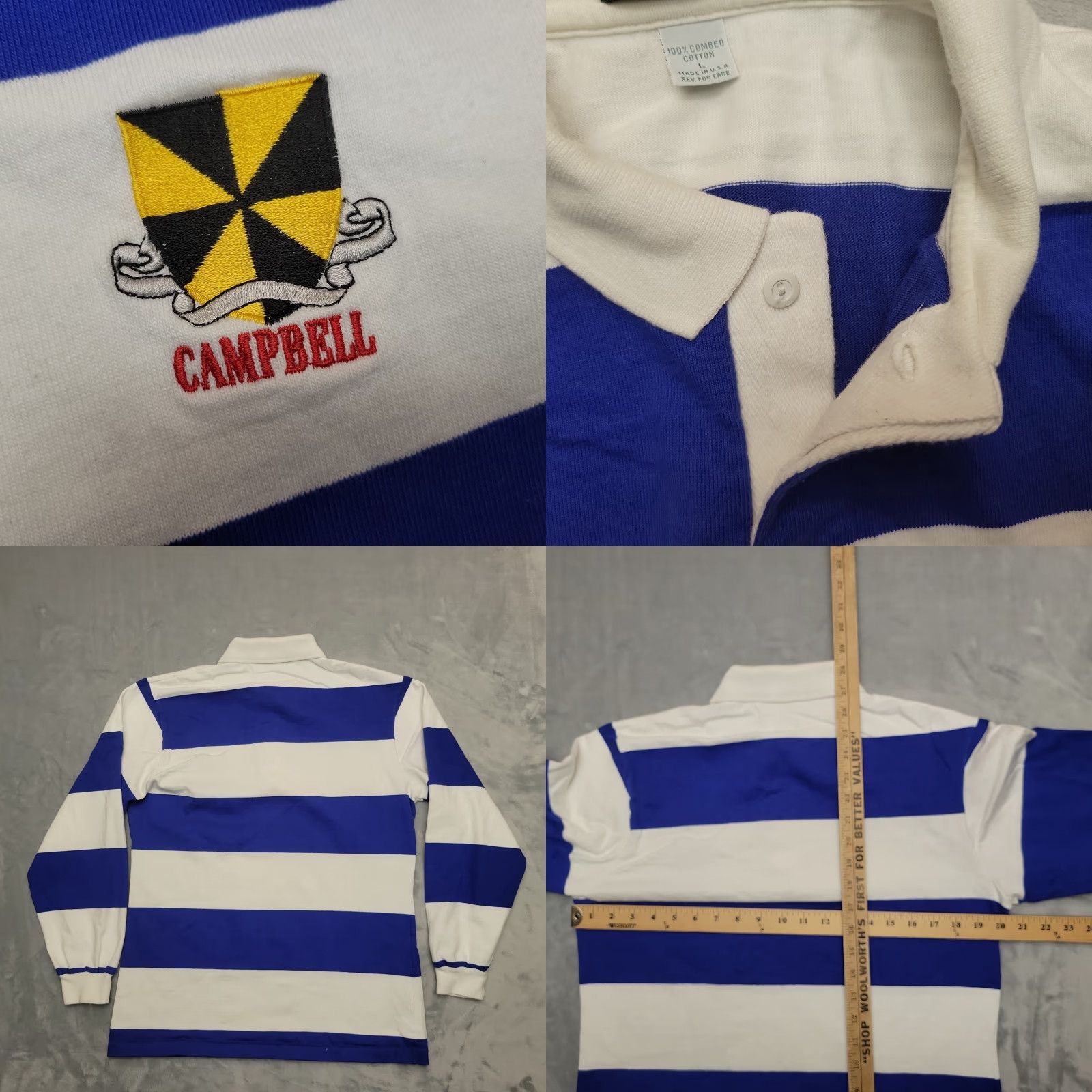 Vintage VINTAGE Outer Banks Rugby Shirt Men Large Blue White Stripe Campbell Crest Heavy Weather Size US L / EU 52-54 / 3 - 8 Thumbnail