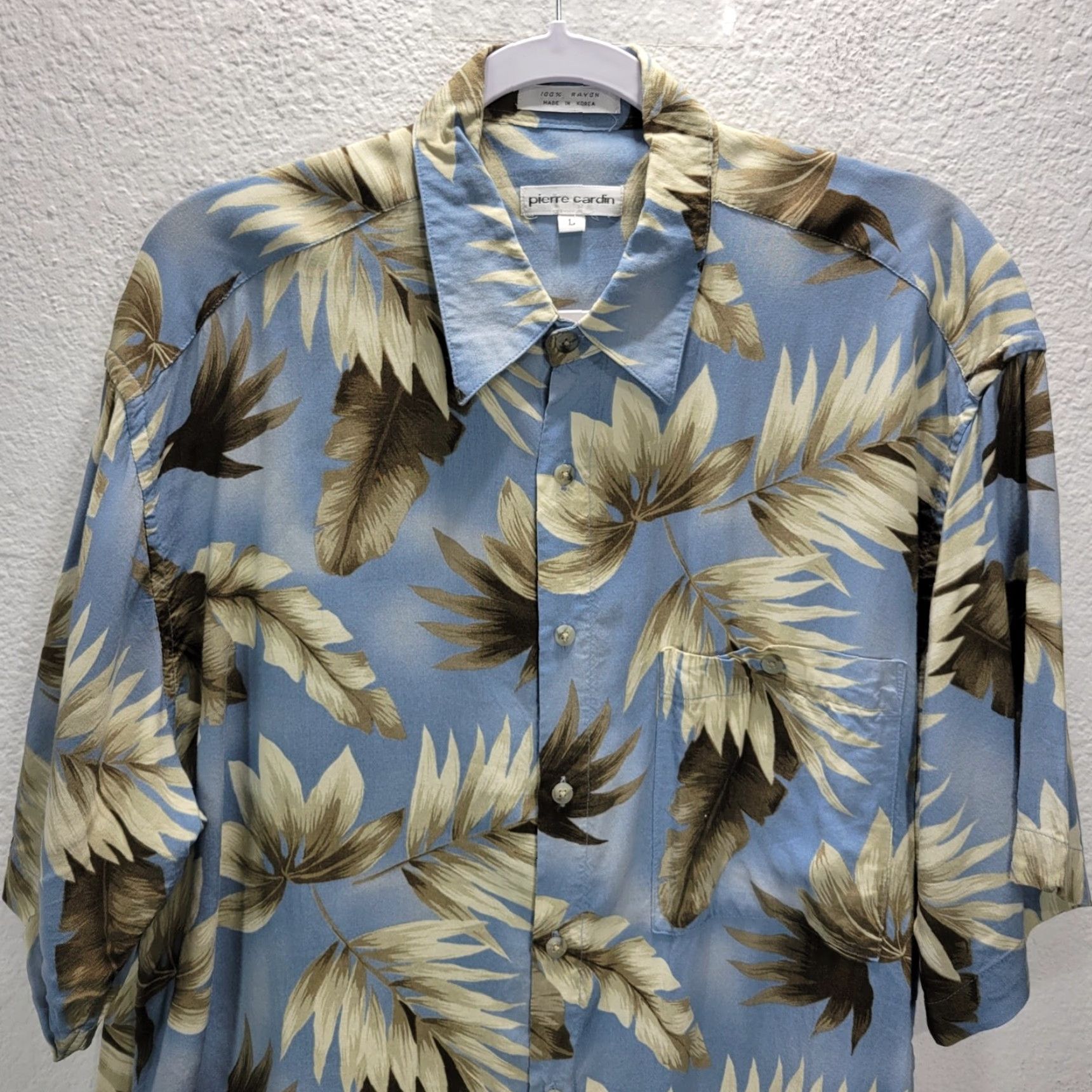 Pierre Cardin Pierre Cardin Shirt Mens Button-Up Short Sleeve L Blue Leaf/Feather Print Vtg Ltd Fit Size US L / EU 52-54 / 3 - 4 Thumbnail