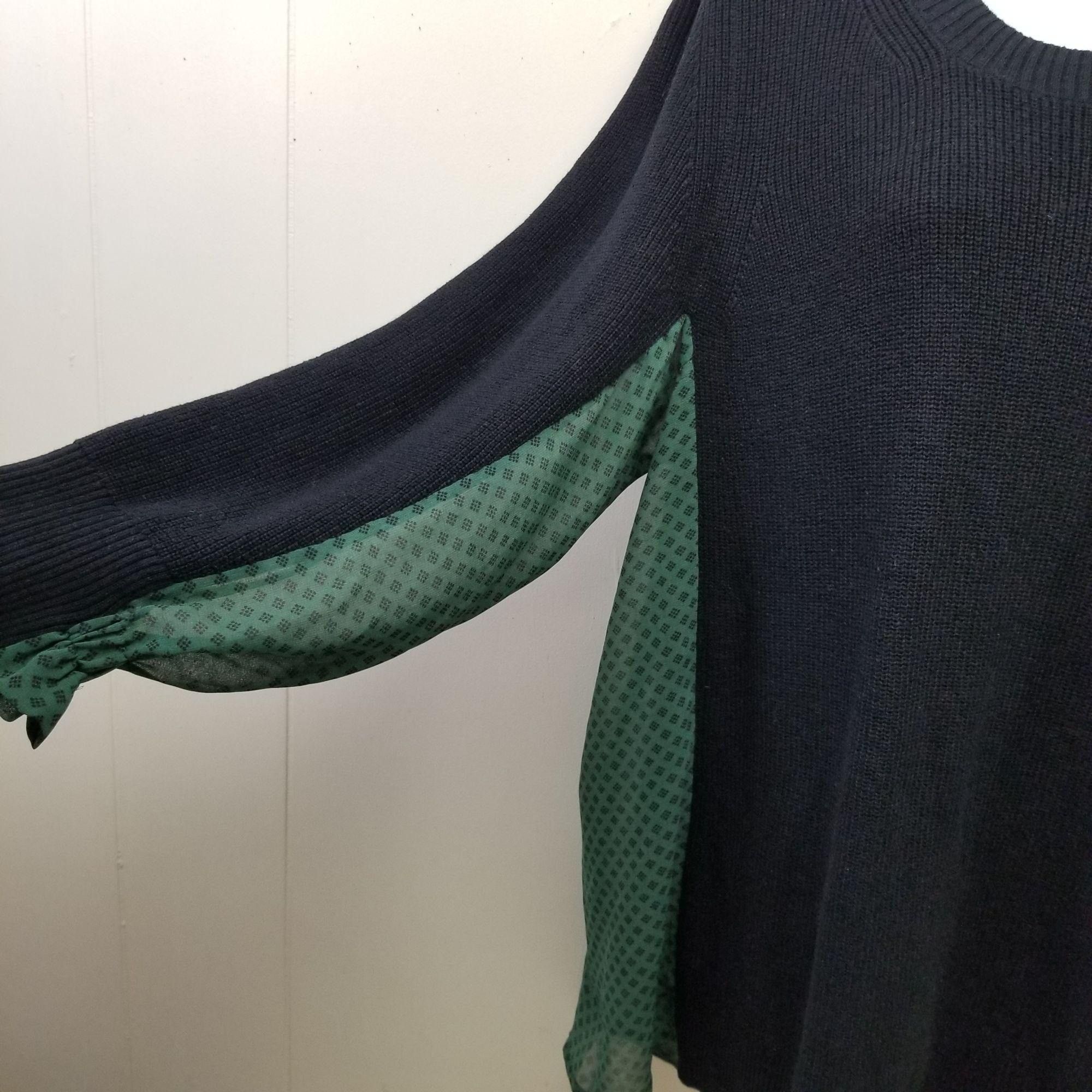 Other Cabi M Black Knit Green Print Chiffon Contrast Sweater 3520 Size M / US 6-8 / IT 42-44 - 6 Thumbnail