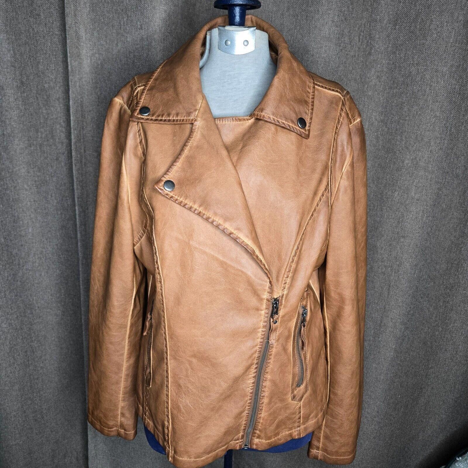 Designer MAX STUDIO Womens Large Tan Cognac Faux Leather Jacket C2 Size L / US 10 / IT 46 - 2 Thumbnail