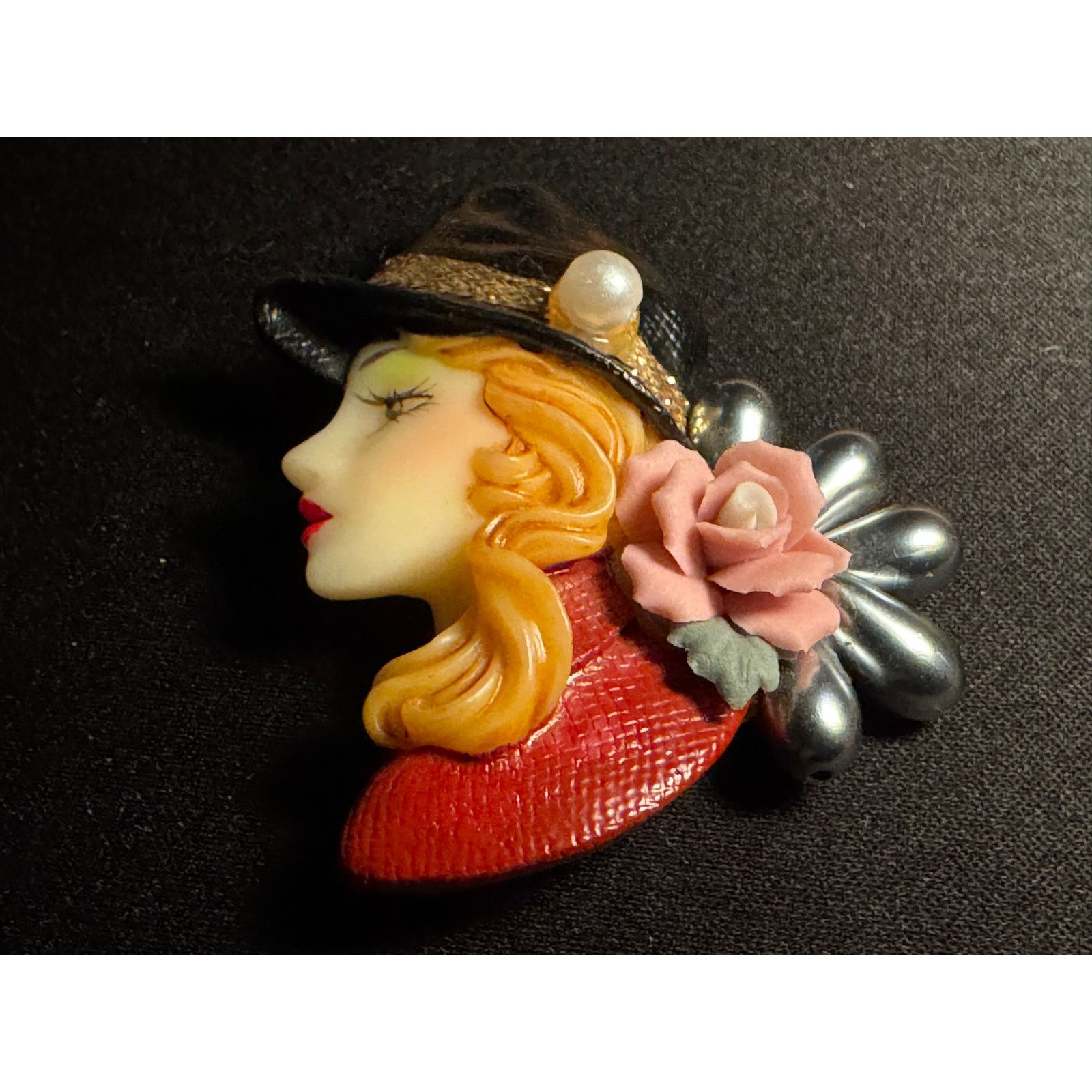 Other Vintage 1980's Flapper Style Hand Painted Brooch Size ONE SIZE - 1 Thumbnail
