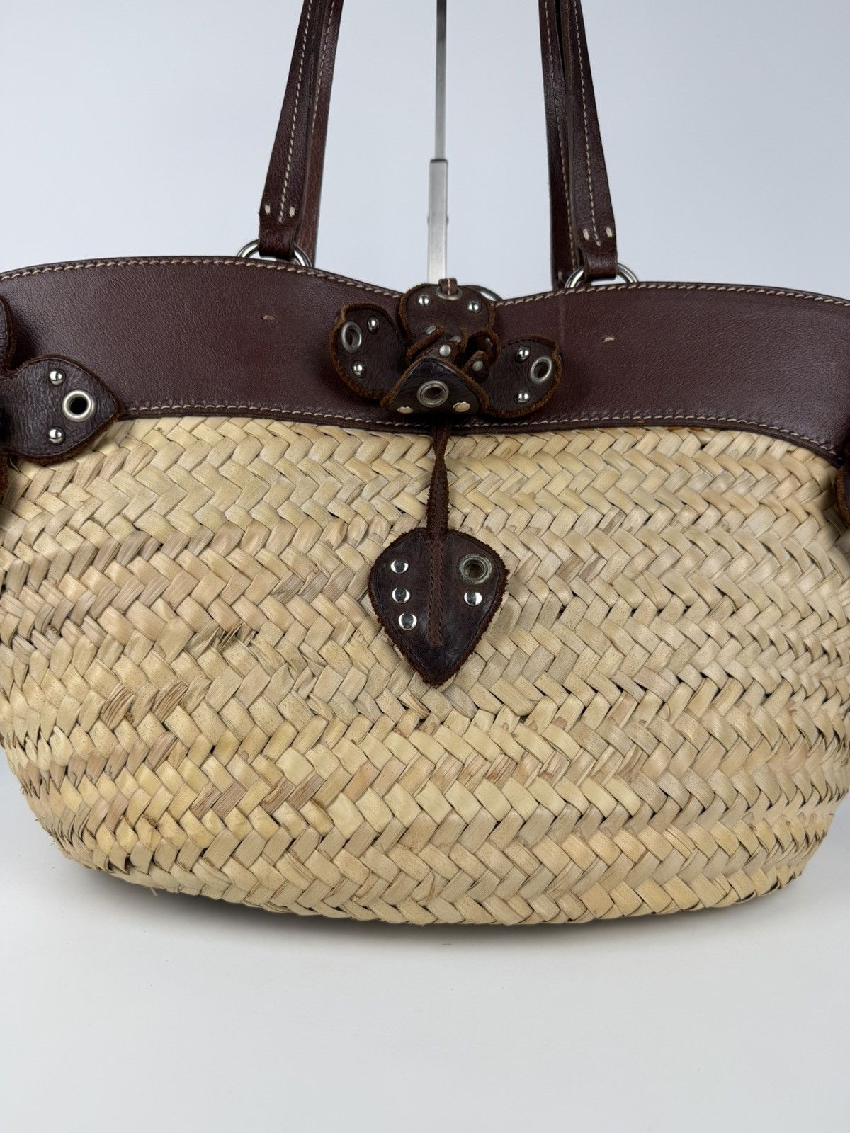 Miu Miu Vintage 90s archive miu miu raffia and leather tote bag Size ONE SIZE - 15 Thumbnail