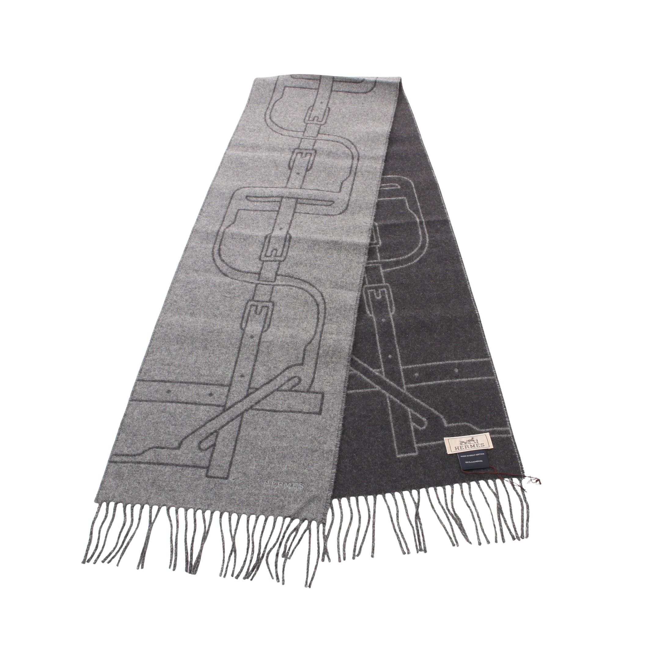 Hermes Hermes Mors A Jouets Scarf Cashmere Gray Size ONE SIZE - 1 Thumbnail