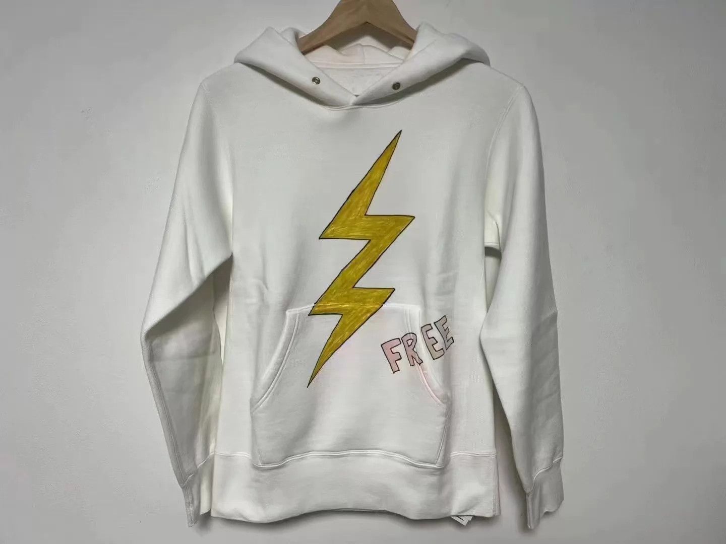 Visvim White Hoodie with Yellow Lightning Bolt and FREE Print Size US M / EU 48-50 / 2 - 1 Thumbnail