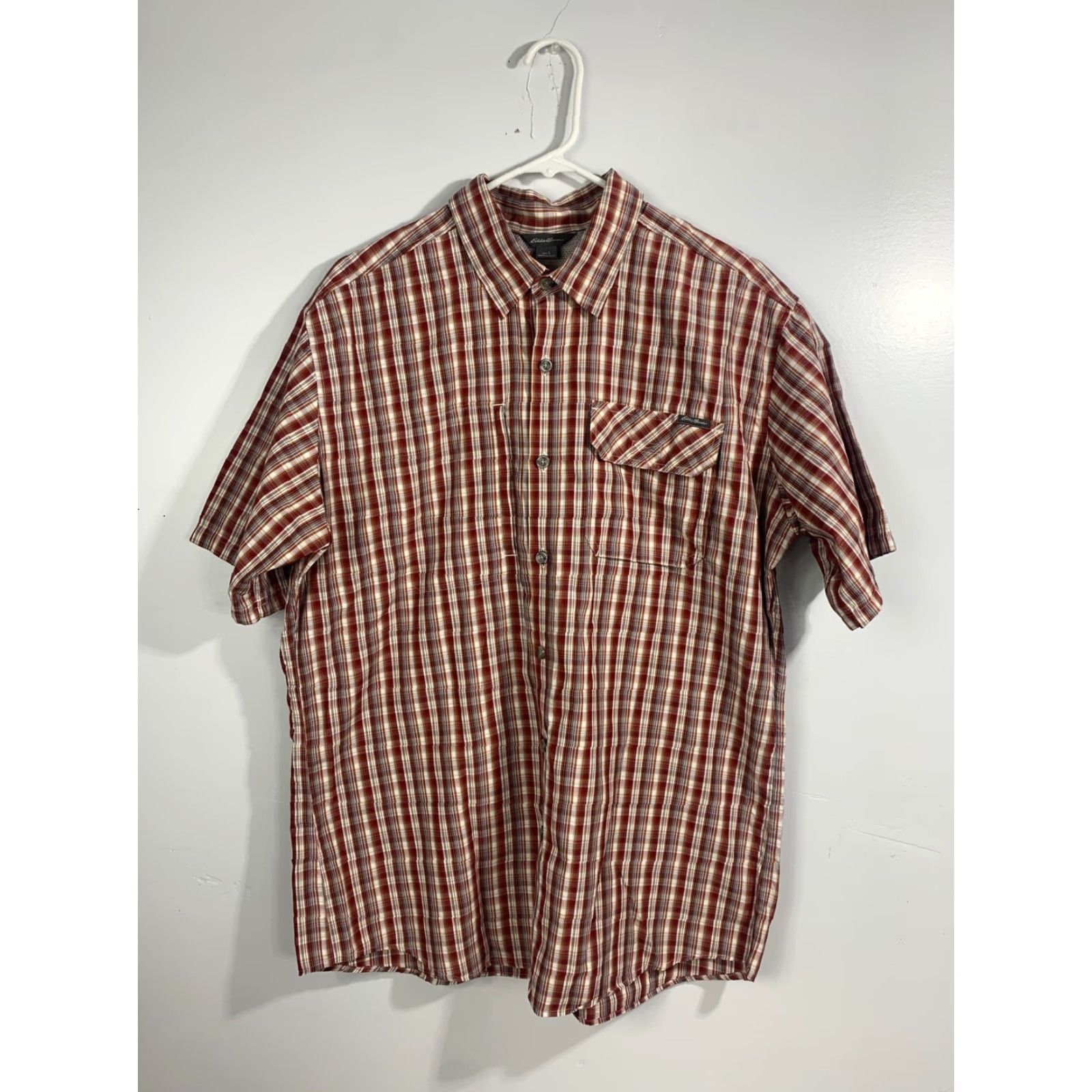 Eddie Bauer Eddie Bauer Men's Button-Up Short Sleeve Plaid Shirt Red White Orange #675 Large Size US L / EU 52-54 / 3 - 2 Thumbnail