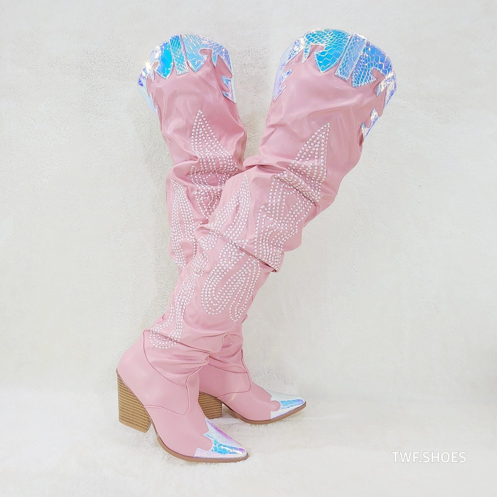 Other Iconic Country Western Thigh high Cowgirl Boots Baby Pink Ho Size US 8.5 / IT 38.5 - 1 Thumbnail