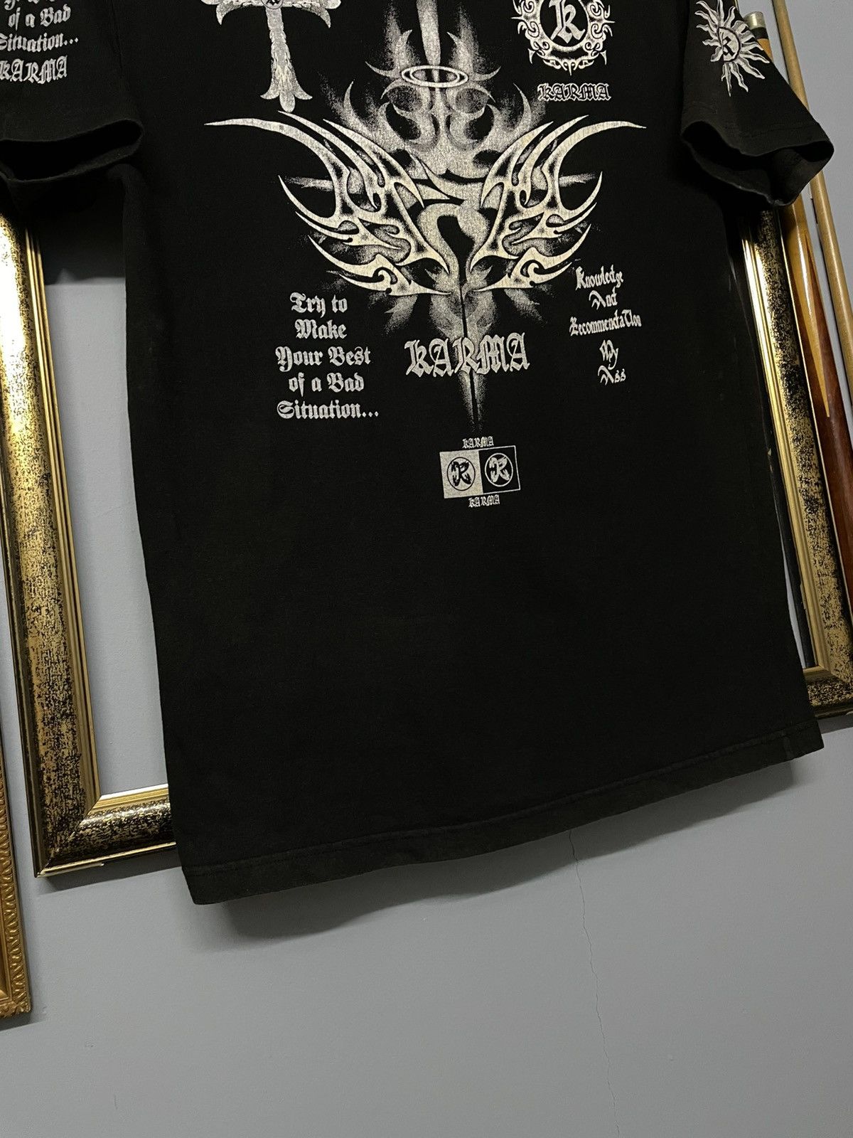 Japanese Brand Vintage 1990s Japan Karma Tribal Cross Gothic Style Tshirt Size US M / EU 48-50 / 2 - 6 Thumbnail