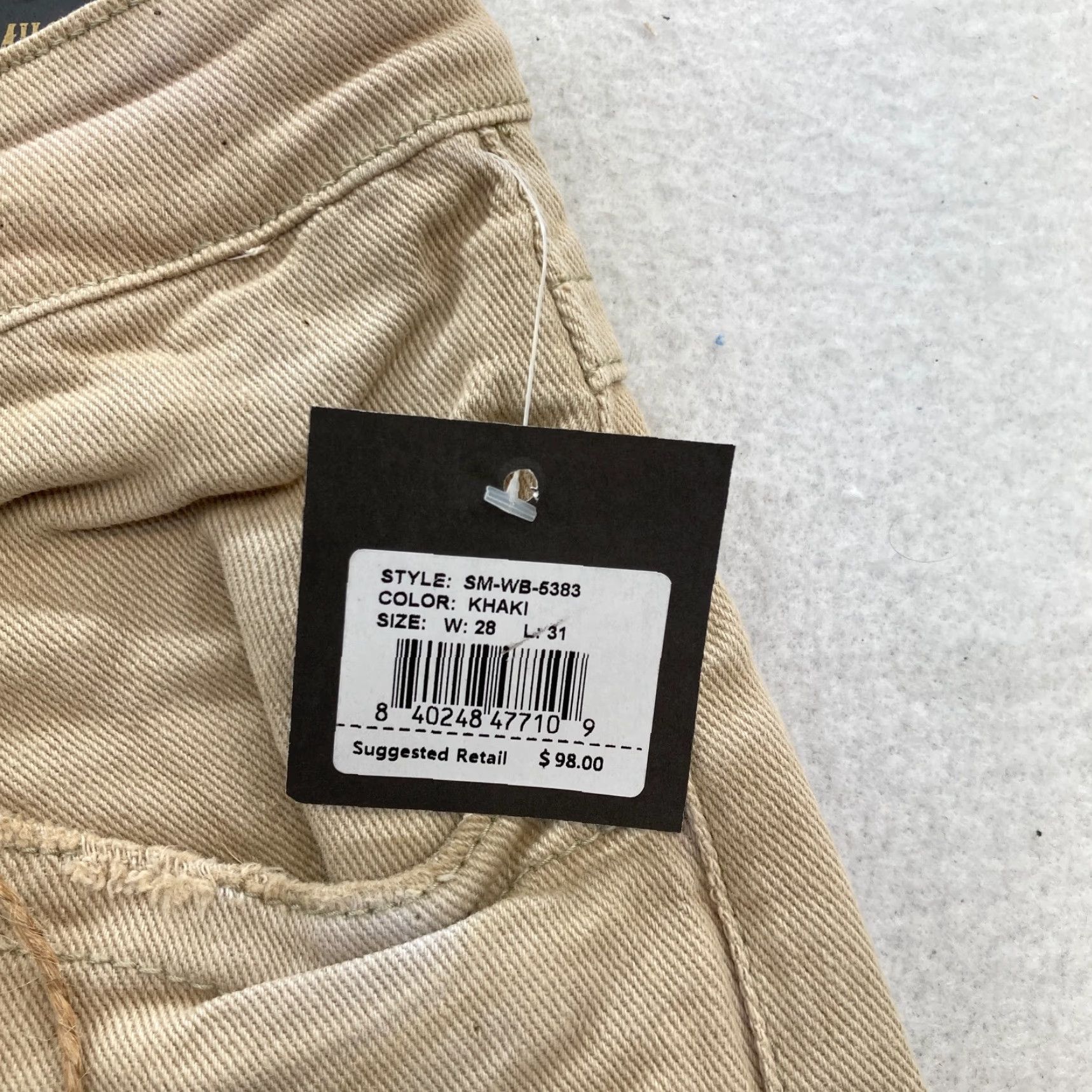 Denime Smugglers Moon Jeans Mens 28x31 Khaki Beige Denim Button Fly Roll Up Distressed Slim Jeans Men Size US 28 / EU 44 - 6 Thumbnail