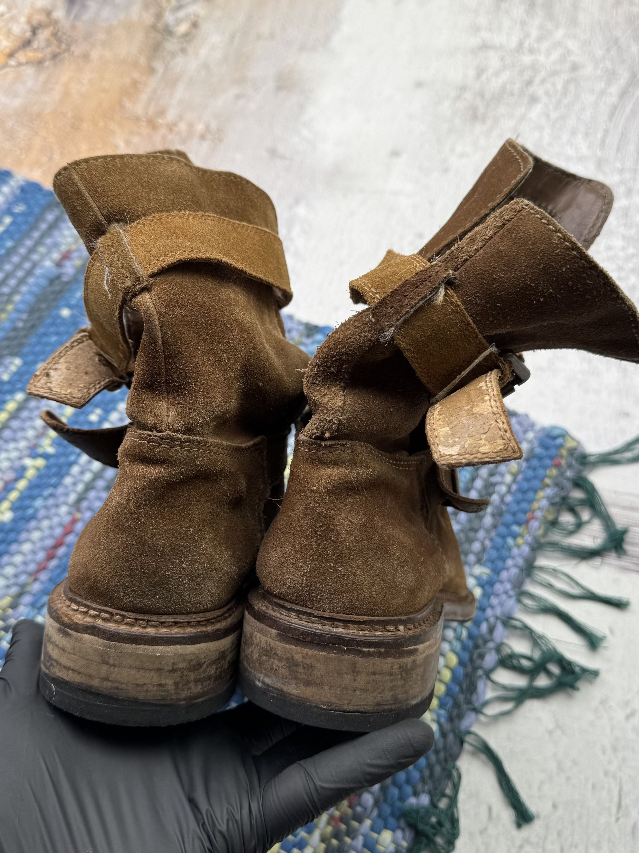 Japanese Brand Vintage Suede Thrashed Boots With Straps A659D14(394) Size US 7 / IT 37 - 12 Thumbnail
